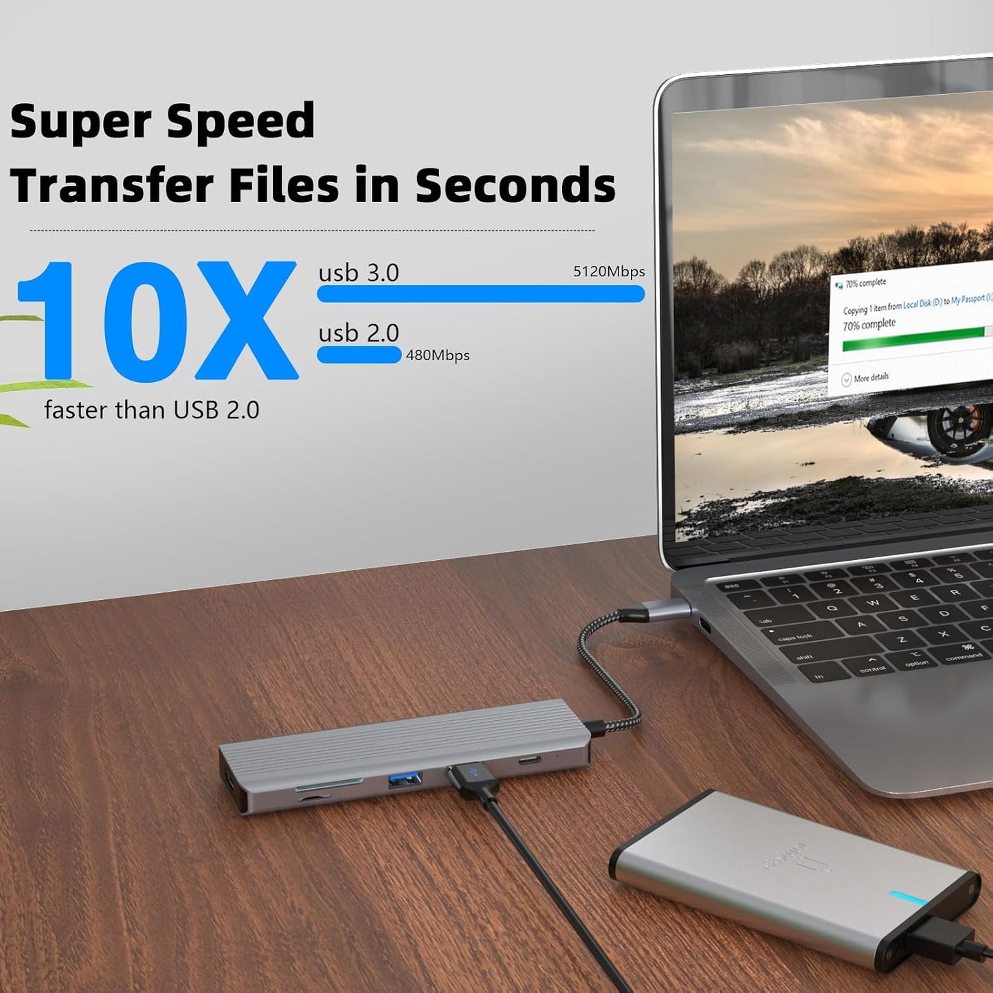 TOTU 9 1 (4K 2*USB 3.0 2*USB 2.0 USB Hub, in USB C Docking Station for Type C Laptops HDMI, Type-A, USB-C Data Transfer