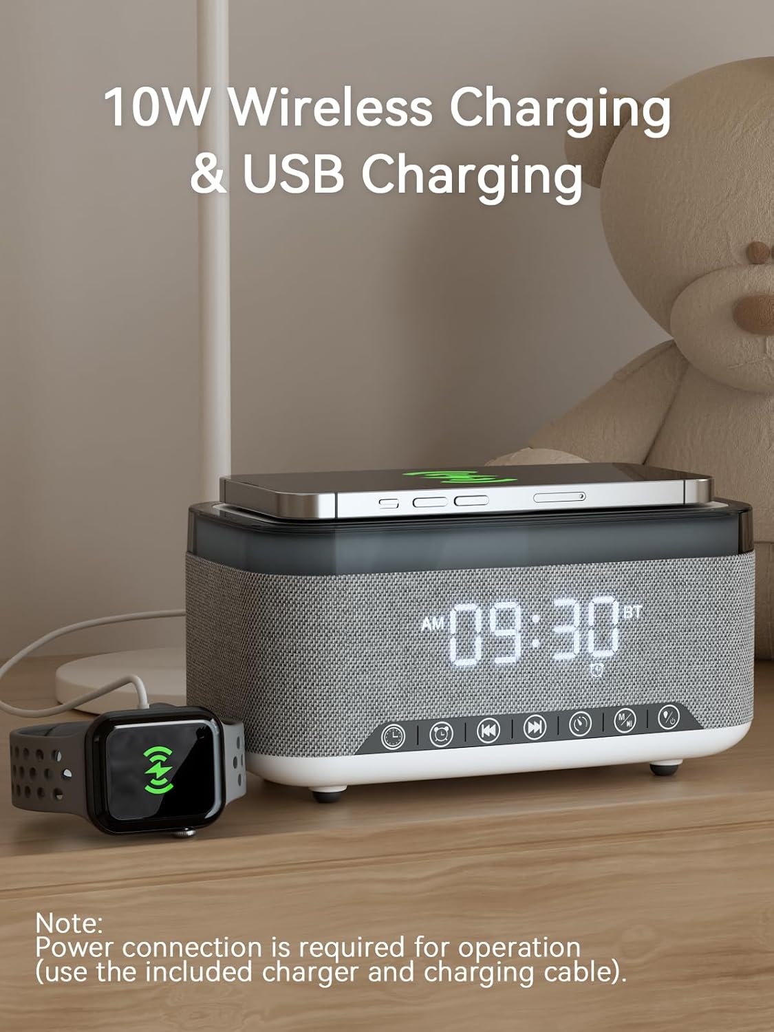 Reatsoc 10w 10W 12-Color Alarm Clock Bluetooth Speaker with Fast Wireless Charger for iPhone Samsung, Stereo Bluetooth