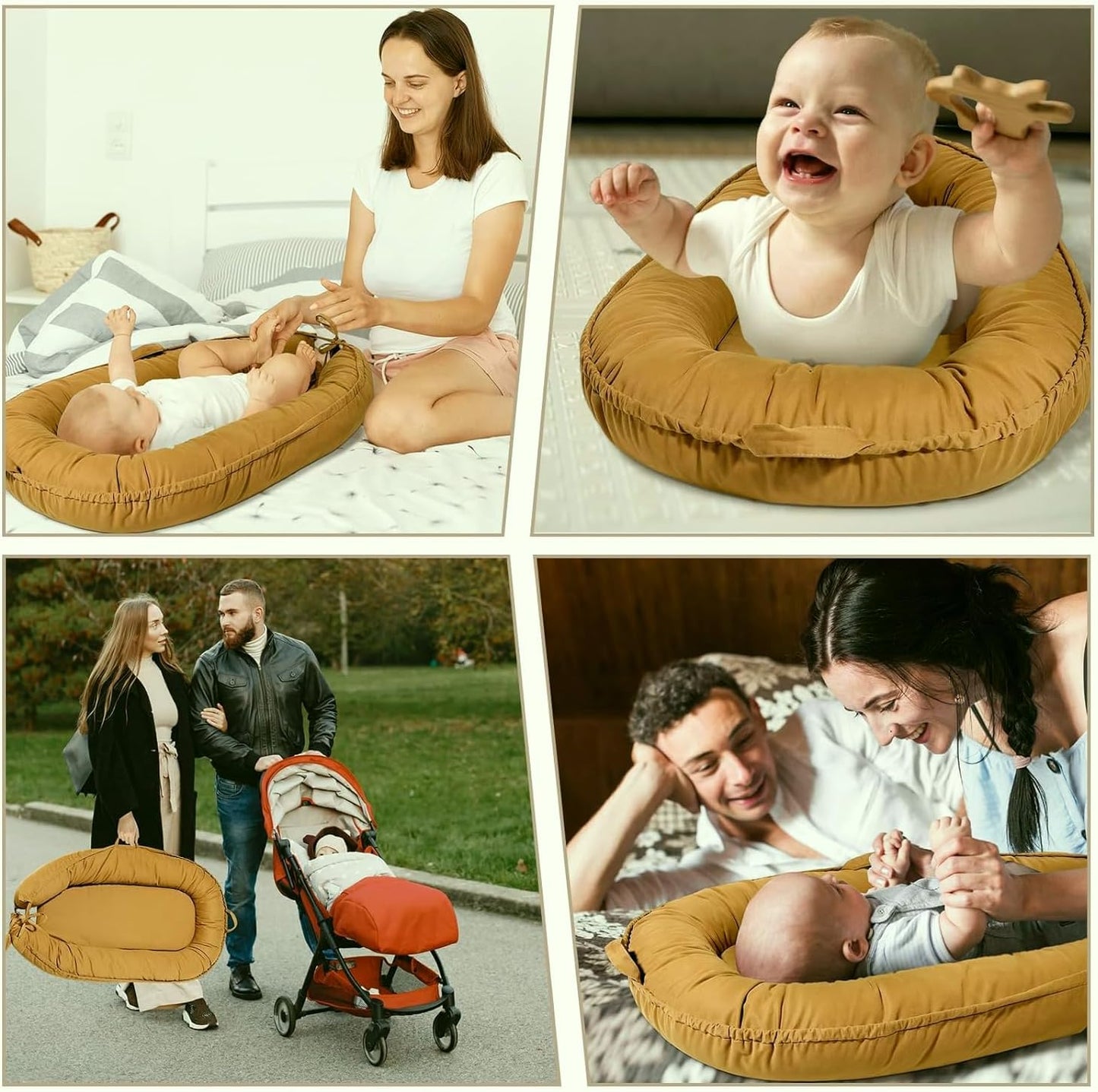Sienna Baby Lounger - Soft, Breathable Cotton Infant Nest for Newborns 0-24 Months | Portable Travel Essential