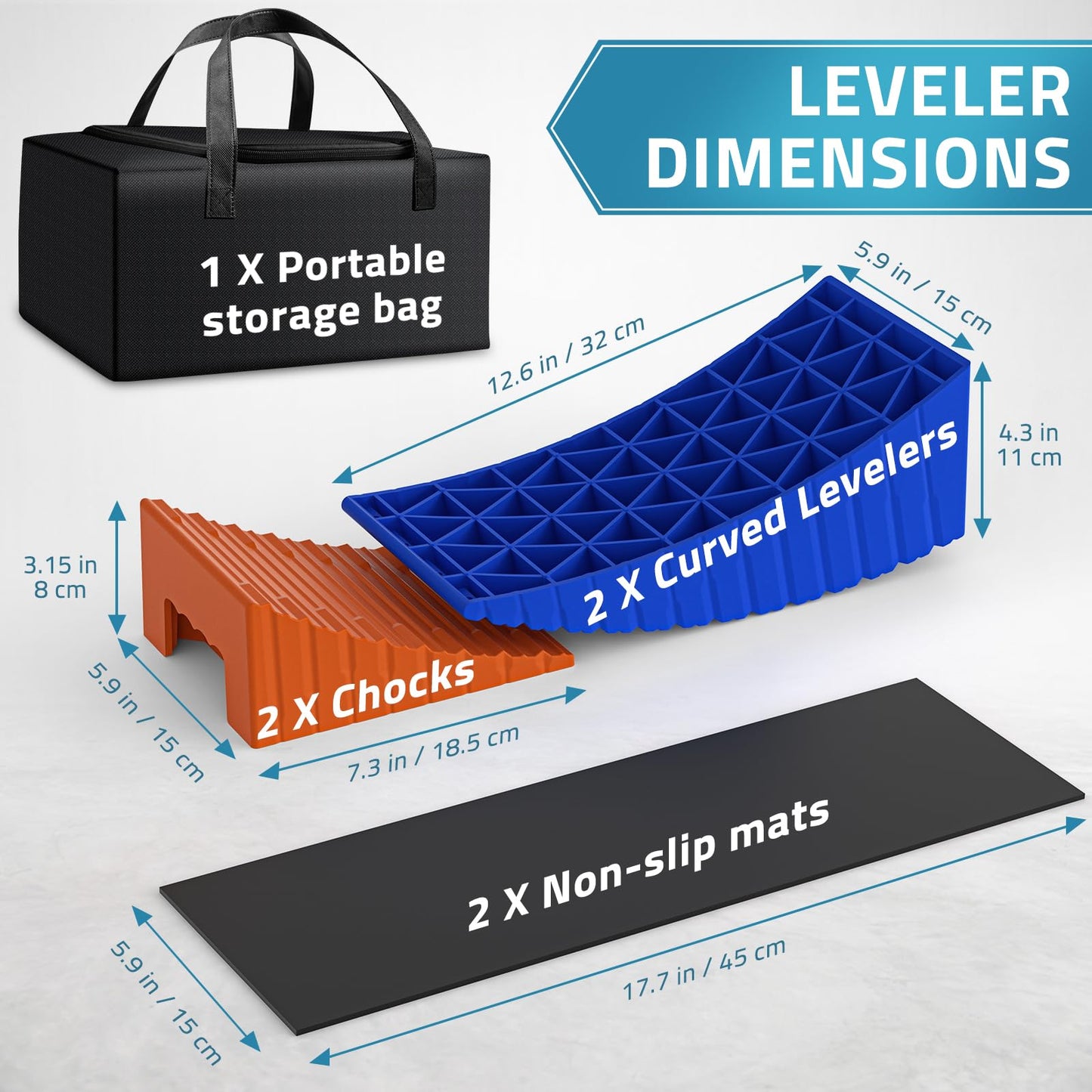 PAULINN RV Camper Levelers, 2 Packs RV Leveling Blocks Heavy Duty & Upgraded Up to 35,000 lbs, Curved Leveling RV Accessories with 2 Anti-Slip Mats & Carrying Bag, Faster & Easier to Level