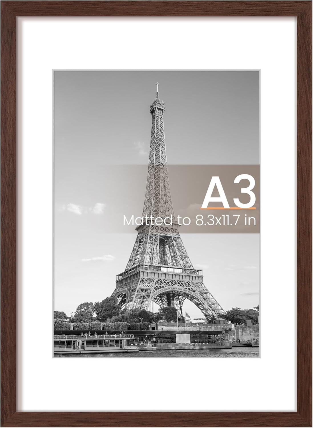 Upsimples A3 Picture Frame - Display 8.3x11.7 Photos with Mat or 11.7x16.5 Without | Brown, 1 Pack