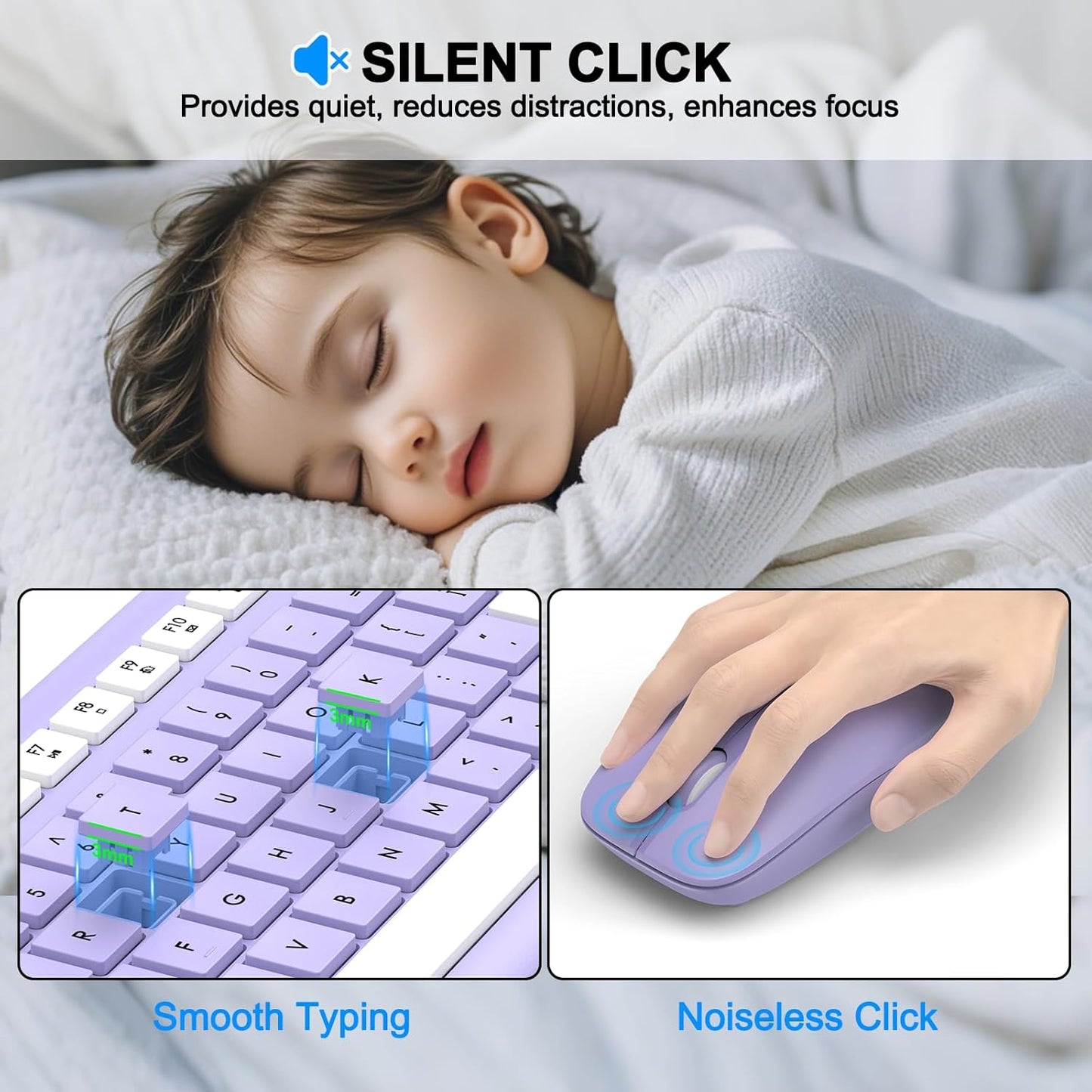 EDJO 2.4G Wireless Keyboard and Mouse Combo, Full-Size Silent Ergonomic Keyboard and Optical Mouse, Long Battery Life