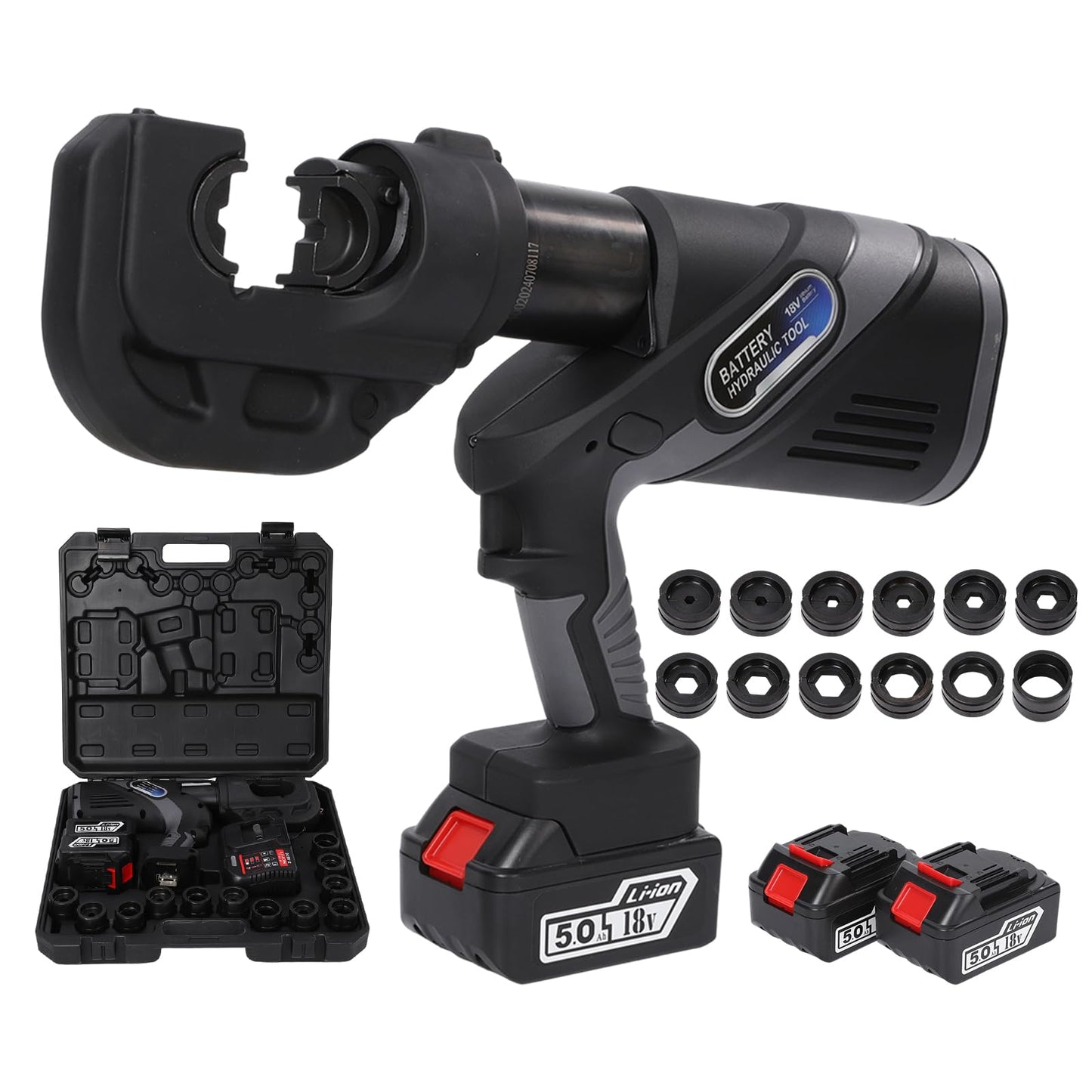 Loriven Electric Crimping Tool Rechargeable for Crimps Cu/Al Terminal 12 Ton 6AWG to 800MCM with 12 Dies Efficiency and Safety Non-Serrated lug crimper Tool(EC-400)