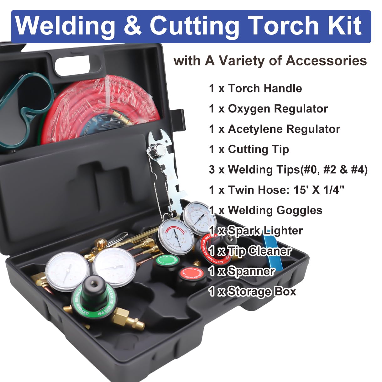 Cutting Torch Set Oxy Acetylene Torch Kit,Portable Gas Cutting Torch and Welding Kit with Acetylene Oxygen Gas Regulator Welding Hose Welding Glasses Storage Case (#22557)