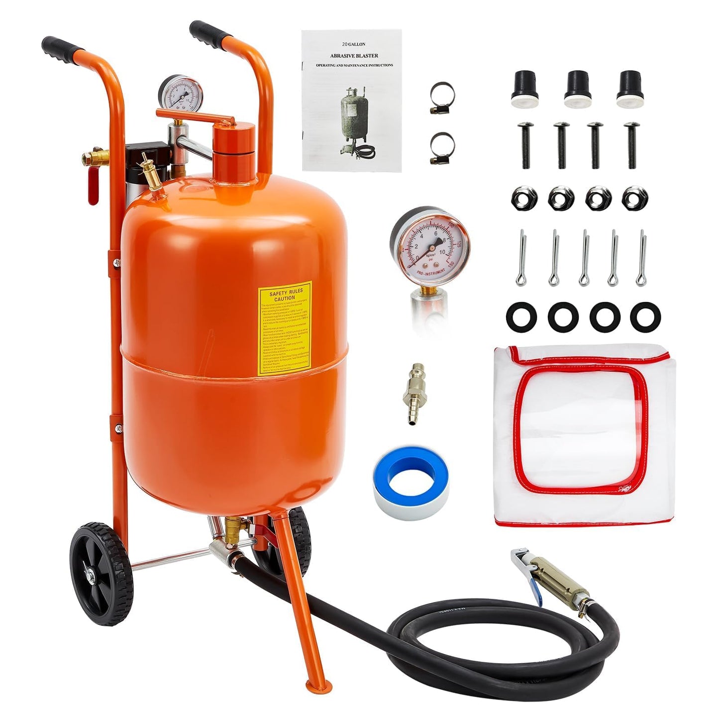 Garvee 20 Gallon Sand Blasting Machine, 60-110 Psi Pressure Air Sand Blasting Kit w/4 Ceramic Nozzles & Oil-Water Separator, Portable Abrasive Blaster for Stain Removal Paint, Orange