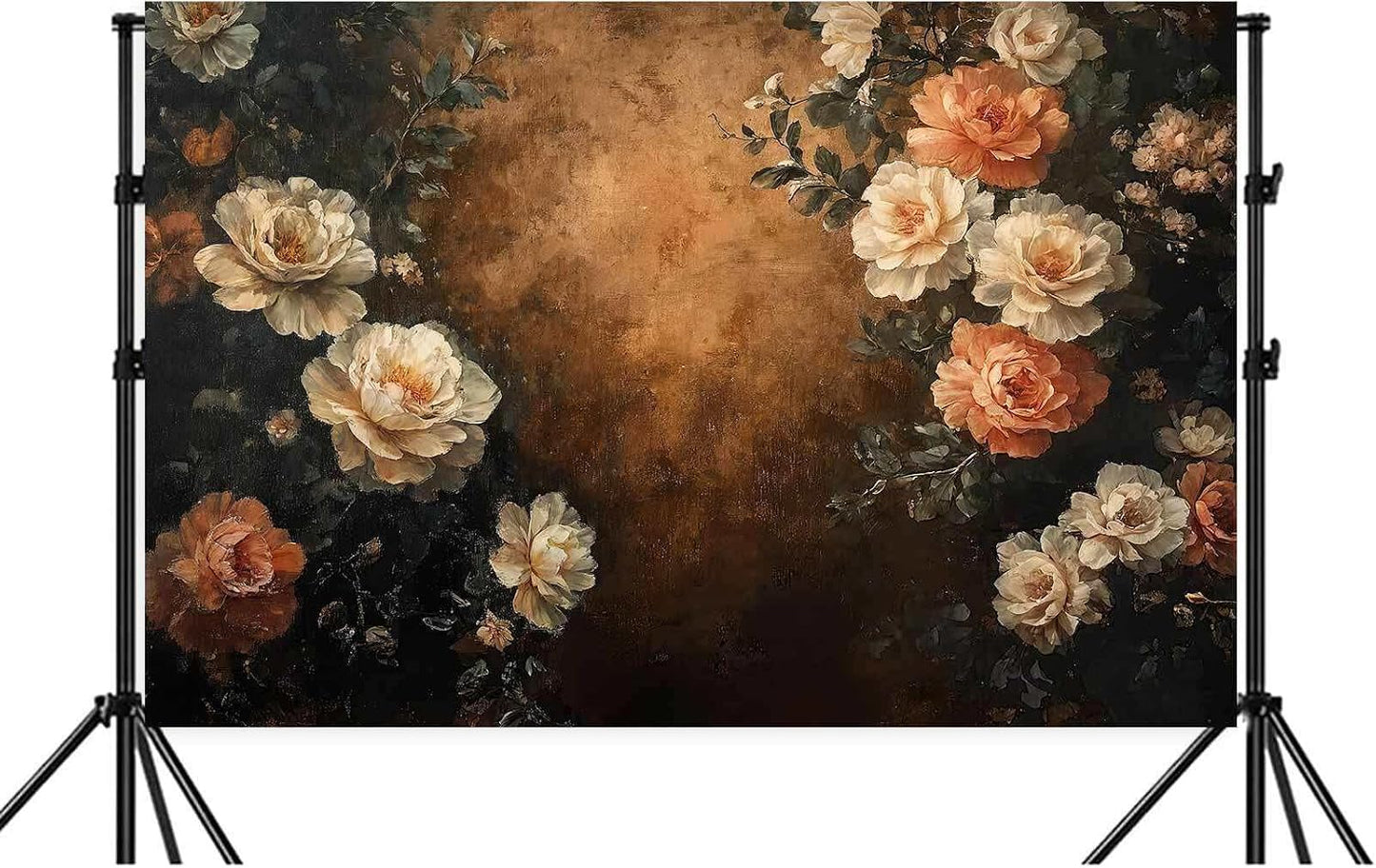 Drgilau 7X5ft Brown-2 Vintage Floral Photography Backdrop, Retro Oil Painting Flowers Photography Backdrop Abstract