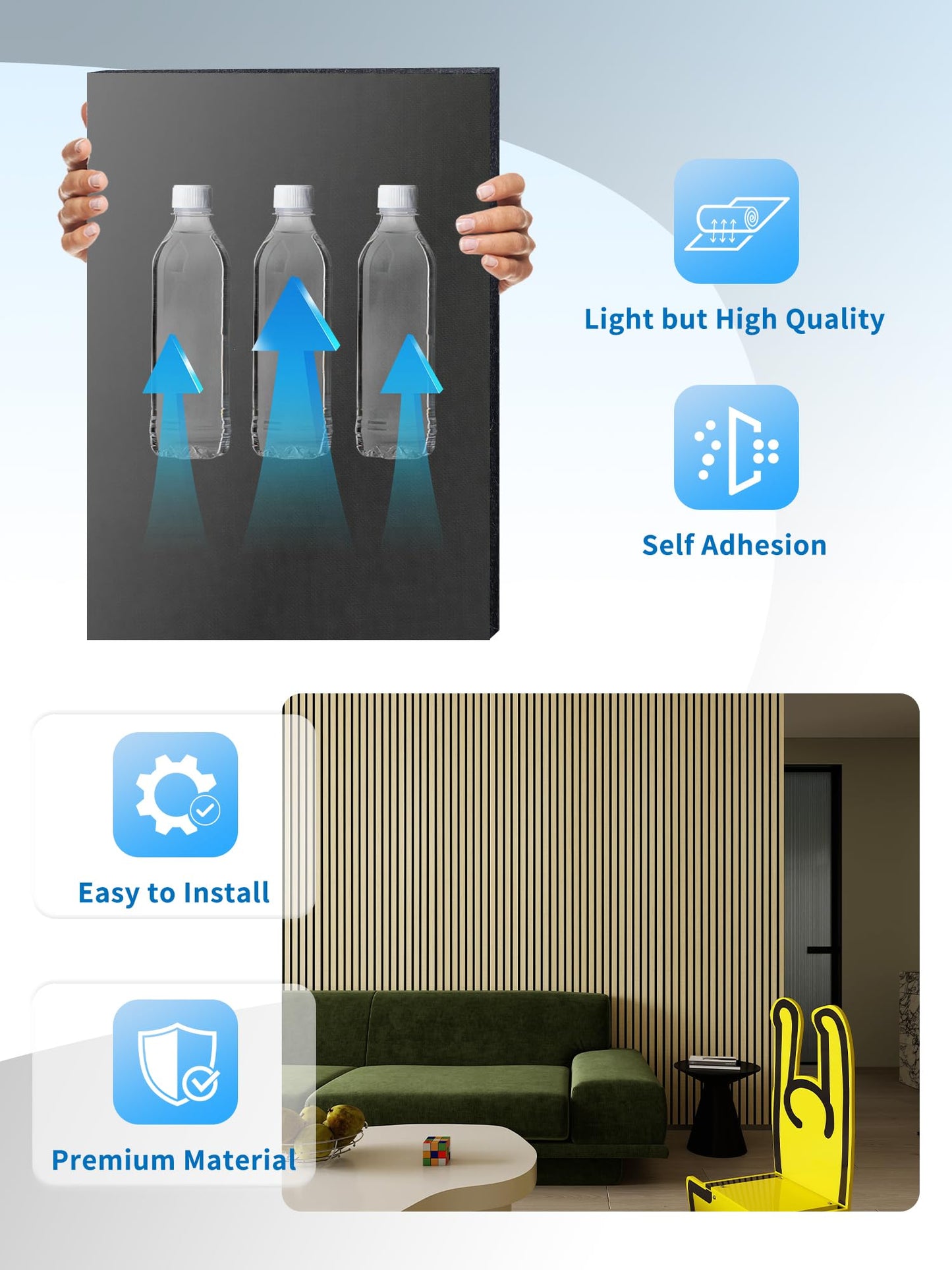 2 Large Sheets (94.5"x11.8") Self-Adhesive Acoustic Panels for Home Theater, Bedroom & TV Background – Easy DIY Installation, Oak Finish