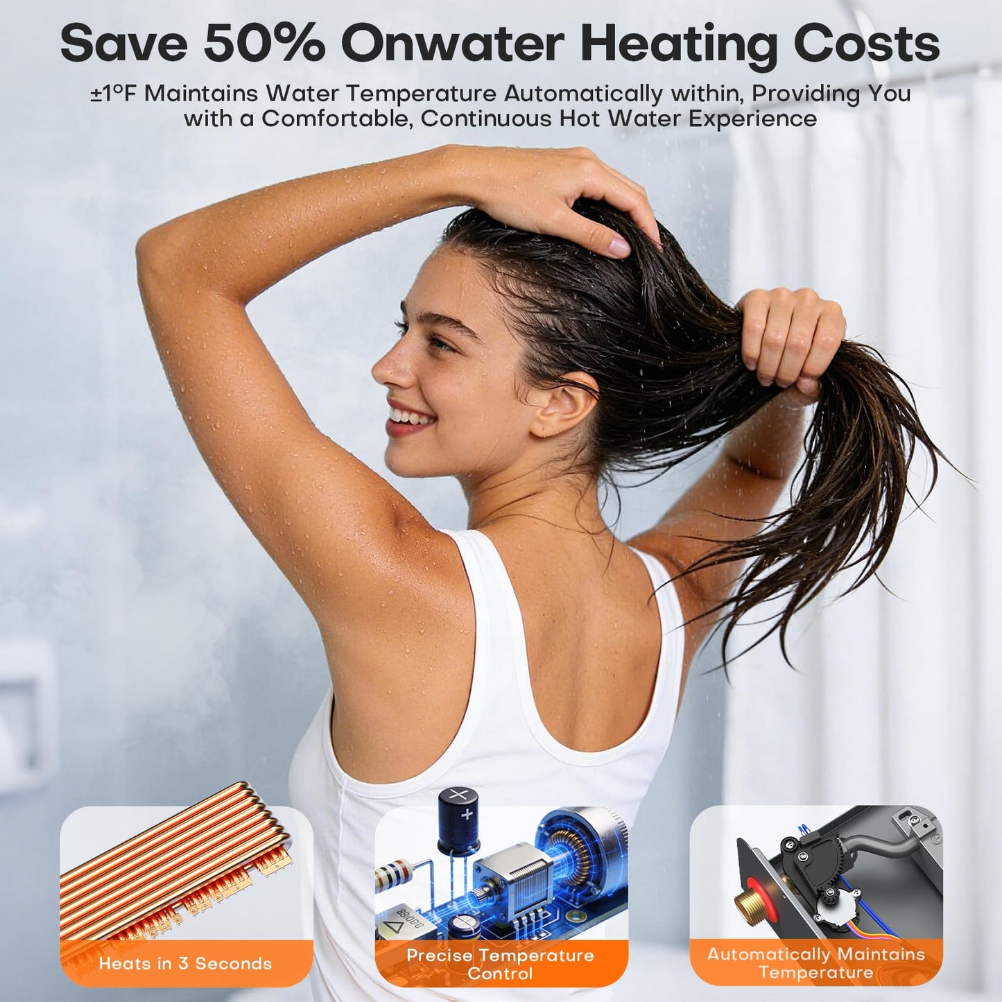 Wintemp 27kW Tankless Water Heater Electric 240V, Whole House On Demand Hot Water, Automatically Maintains Water Temperature, Up to 6.5 GPM, WiFi Control, ETL Eertified, Eco, WM27V Plus