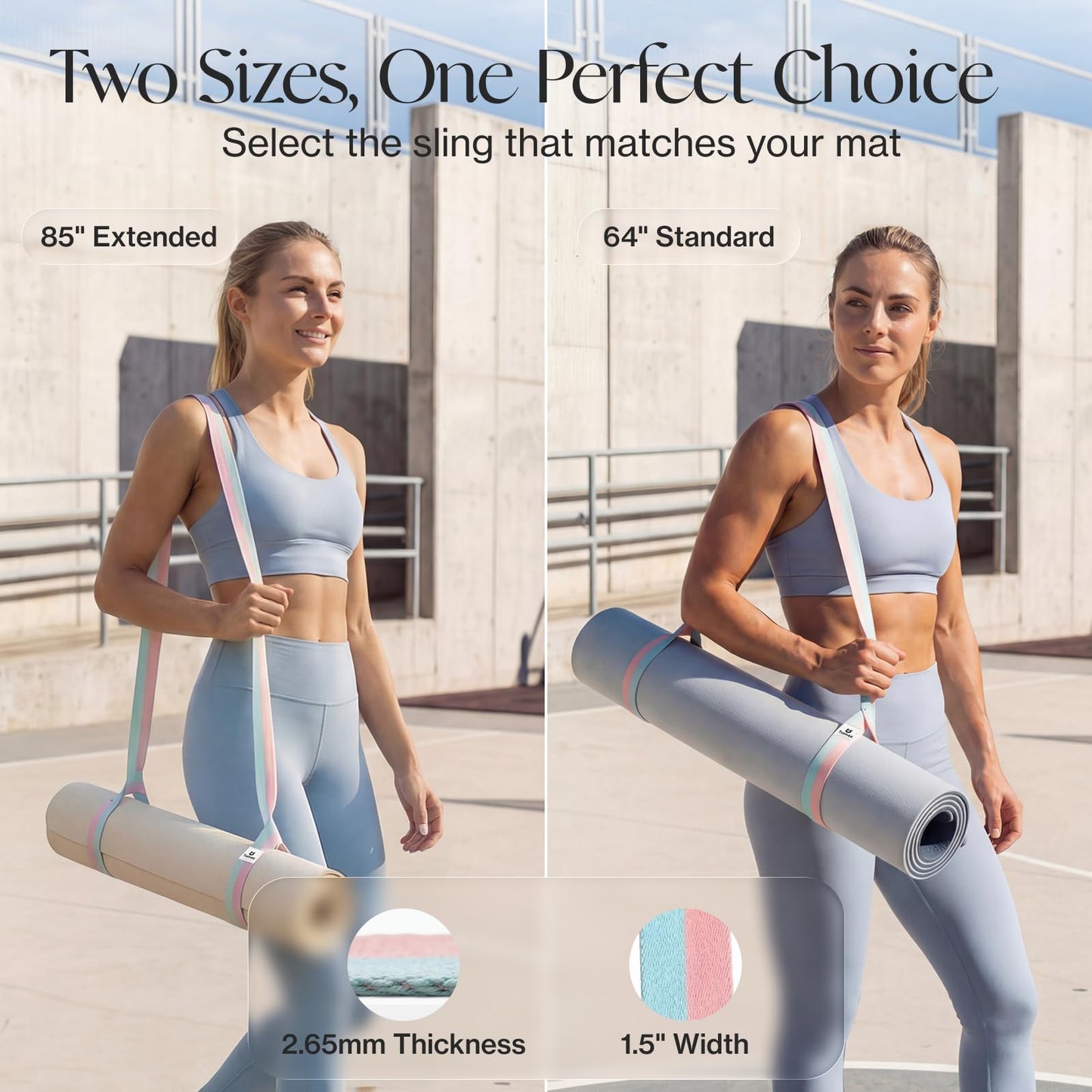 Tumaz Yoga Mat Strap (2 Sizes) with Extra Thick & Comfy Delicate Texture, Adjustable Yoga Mat Carrier