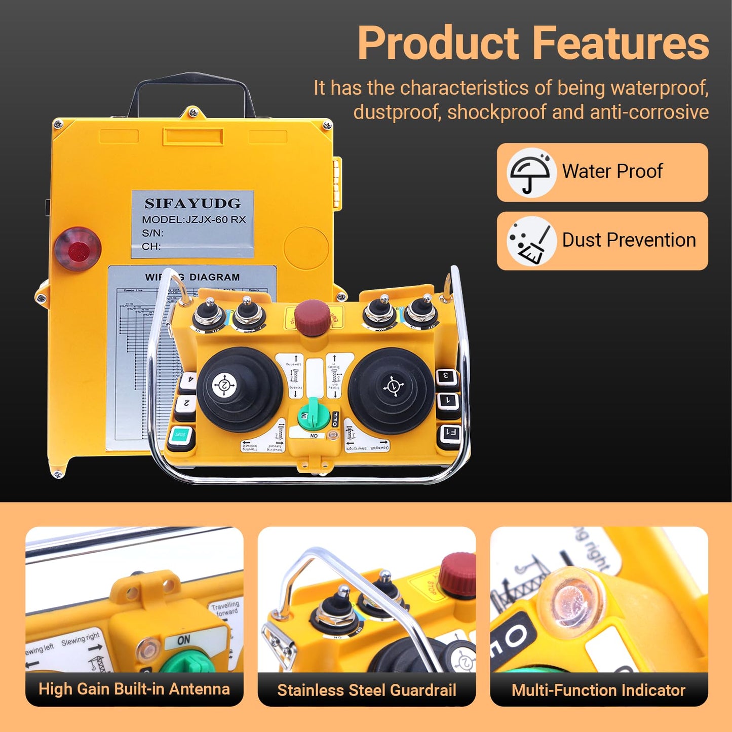SIFAYUDG JZJX-60 Industrial Joystick Remote Control 12V-440V 2 Joysticks Radio Remote Control Industrial Wireless Lifting Tower Crane Controller