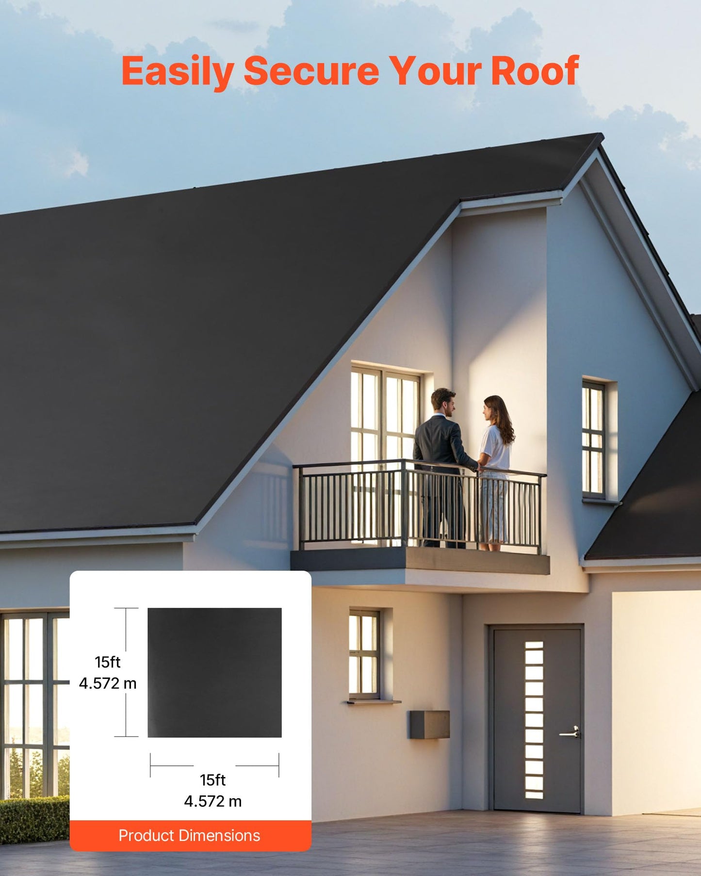 VEVOR Roll Roofing, 15 x 15 ft, 45 mil EPDM Rubber Roofing, Long Lifespan & Weather-Resistant, Withstands Harsh Temperatures, Flexible & Easy Installation, Roof Underlayment for RVs, Roofs, Ponds