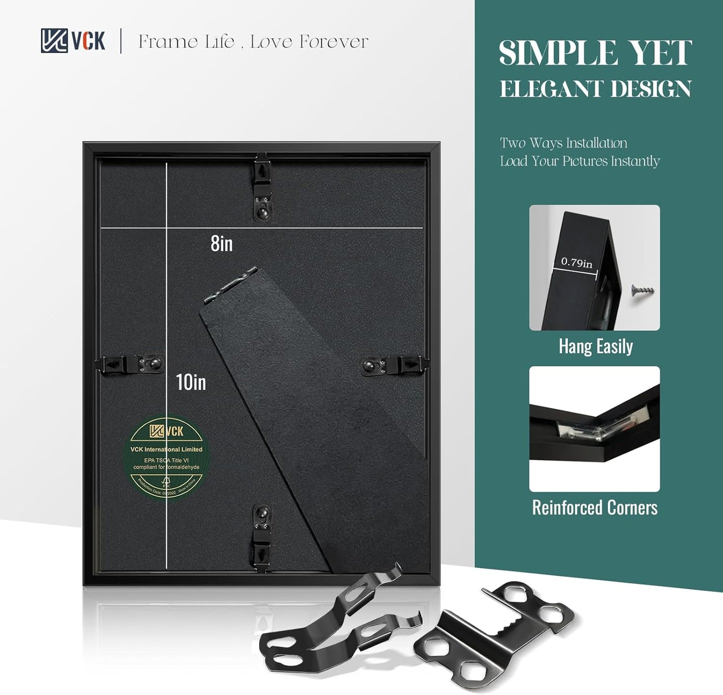 VCK 8x10 Picture Frame - Premium Black Aluminum Metal Frame with Tempered Glass | Versatile Display for 5x7 or 8x10 Photos