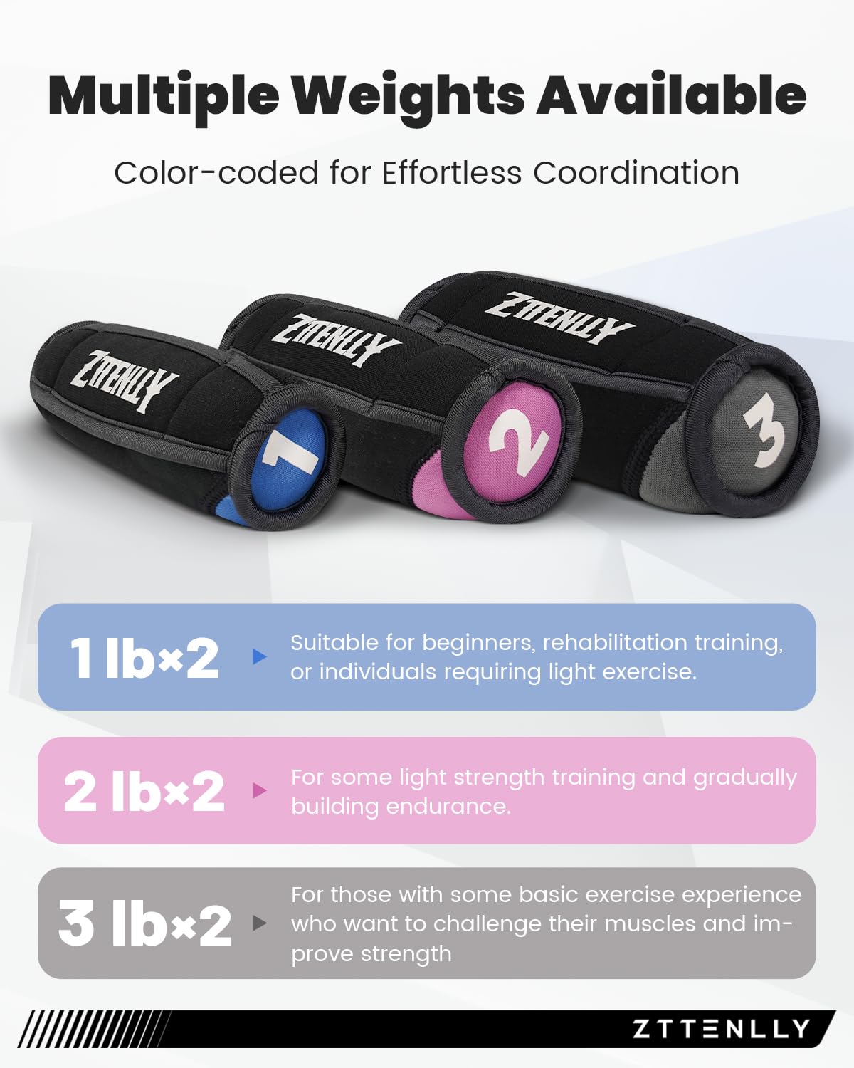 ZTTENLLY Hand Weights Sets for Walking - Comfort Fit - 1lb, 2lbs, and 3lbs Soft Walking Weights sets for Women & Men in Physical Therapy, Jogging, Running, and Aerobics