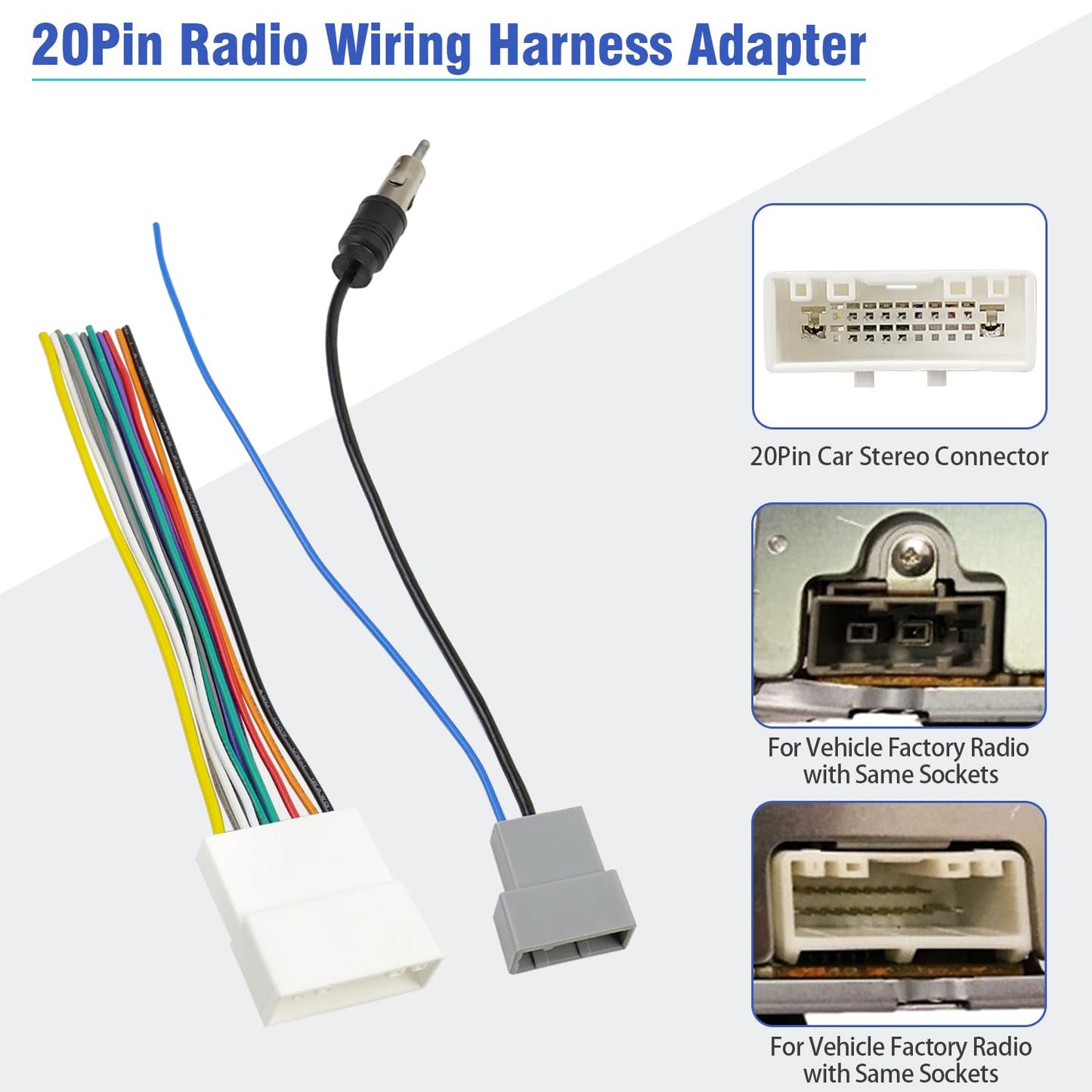 20Pin Wiring Harness for Nissan Radio Wire Antenna Adapter Kit Compatible with Altima Versa Sentra Frontier Xterra