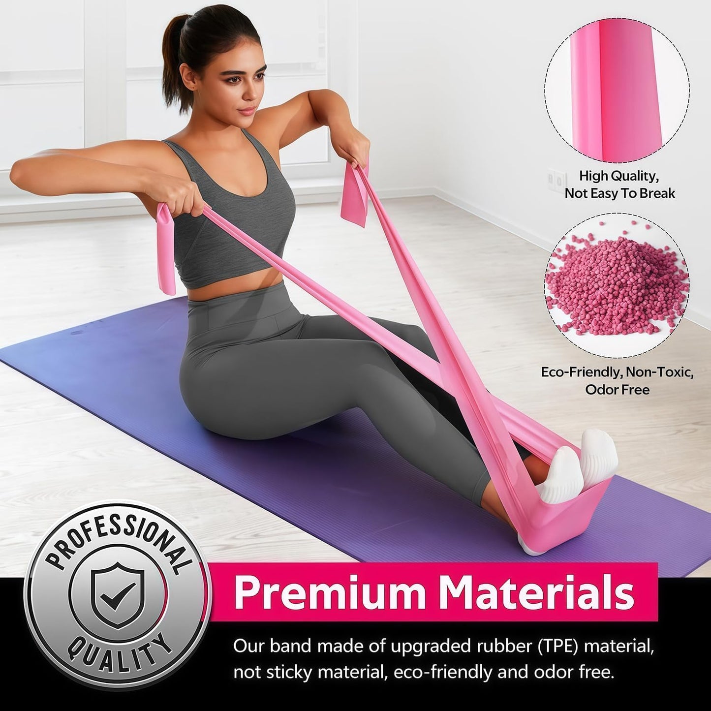 GHCTFE 18PCS Resistance Bands Bulk, Non-Latex Physical Therapy Bands, Professional Flat Bands for Yoga & Pilates Trainers, Home Gym Full Body Workout, Strength Training, 6 Sets with Carry Bags