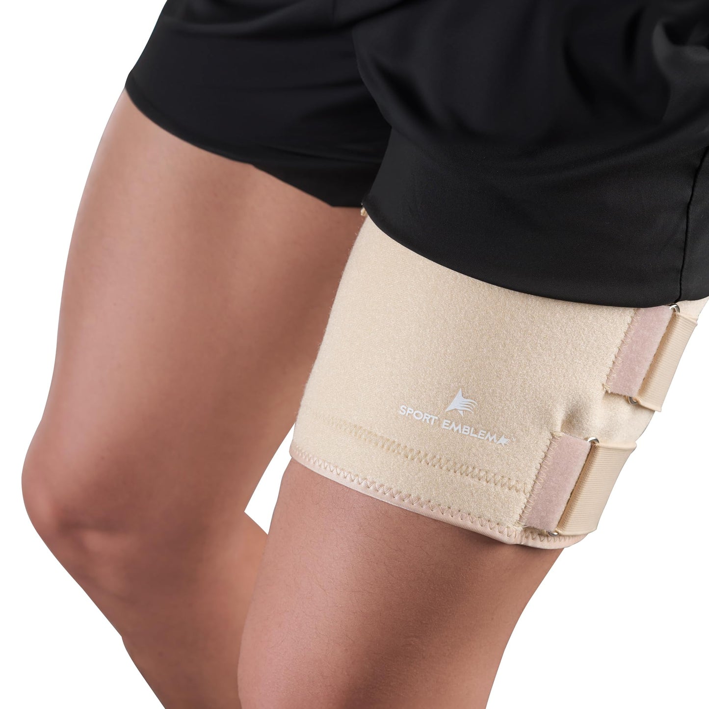 SportEmblema 2026 Upgraded Thigh Compression Sleeve for Men & Women, Sturdier Non-Slip Hamstring Compression Wrap for Quad & Leg Support, Hook and Loop Thigh Brace for Pulled Muscle, Fits 16"-24"-Skin