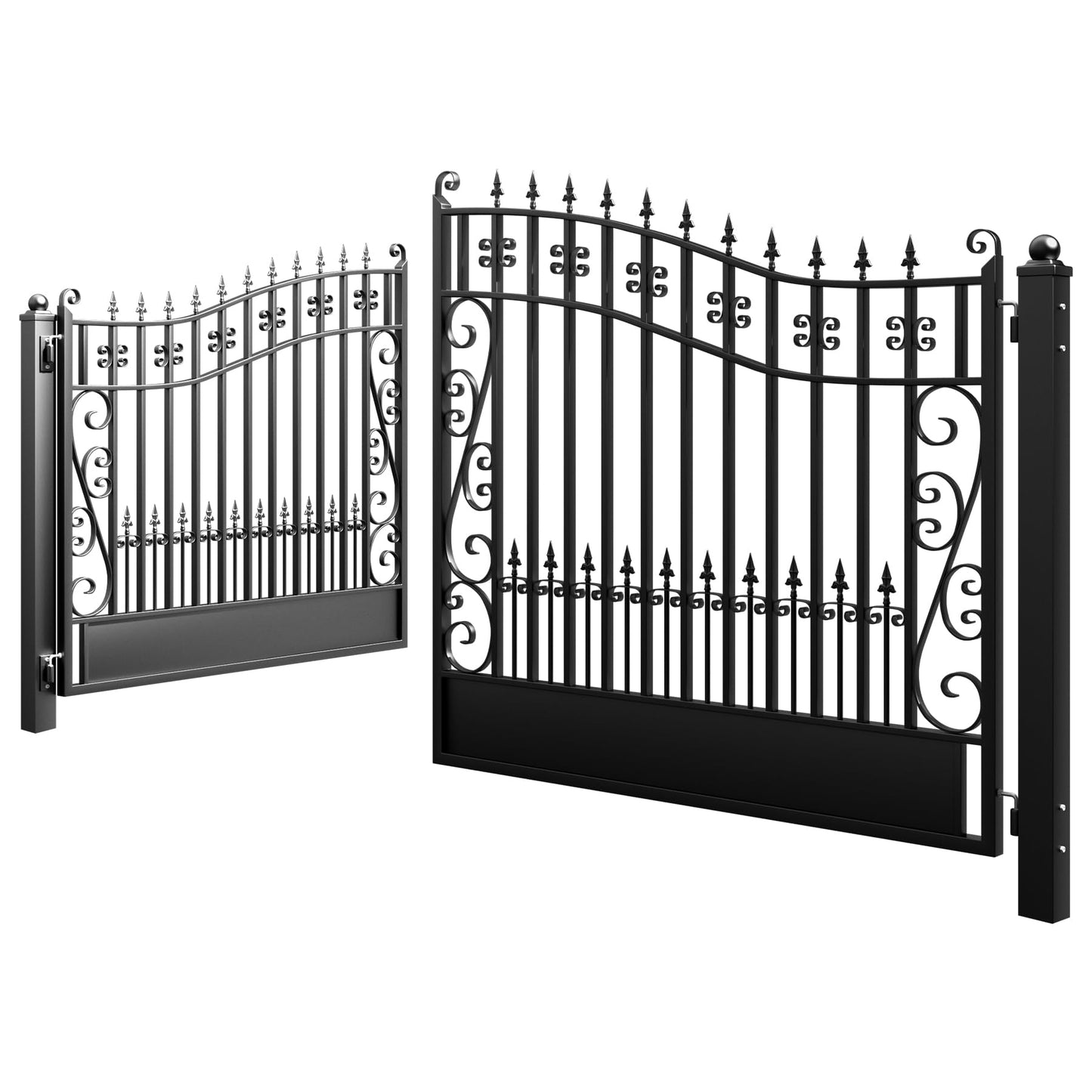 ZUMI Dual Swing Driveway Gates, 14x6 ft. Outdoor Steel Swing Gates for Driveway, Heavy-Duty Driveway Fence Gates for Home Security, Weatherproof Iron Security Gate Kit for Outdoor, Greerwich Style
