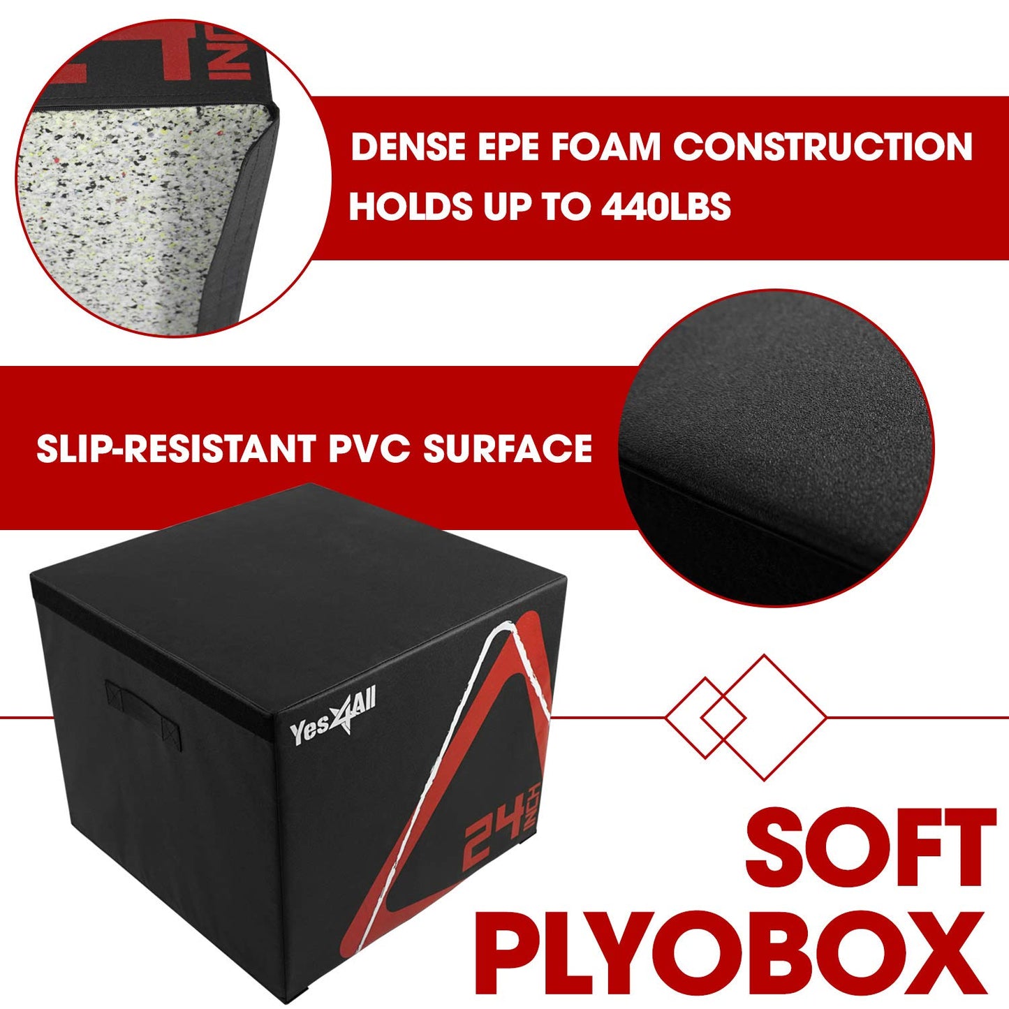 Yes4All Adjustable Soft Plyo Box – Available in 6, 12, 18 and 24-inch Box Sizes (K. Black - 12" + 24")