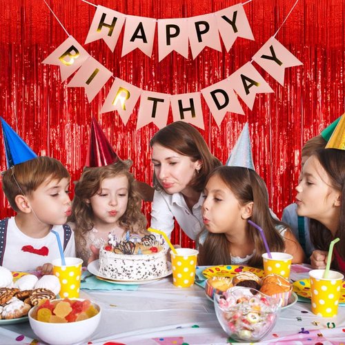 Foil Curtain Backdrop by [Brand Name] - Red Metallic Tinsel Fringe | Perfect for Parties & Celebrations