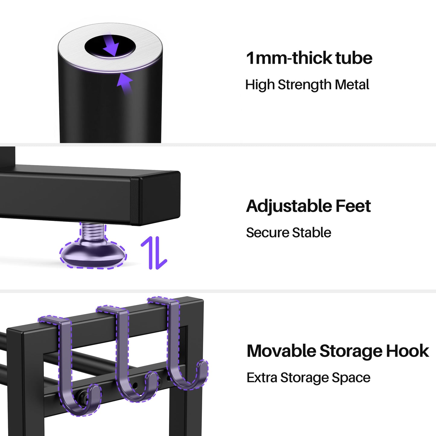niffgaff 3 Tier Adjustable Dumbbell Rack, Weight Rack for Home Gym, 450 lb Capacity with Extra Storage Hooks