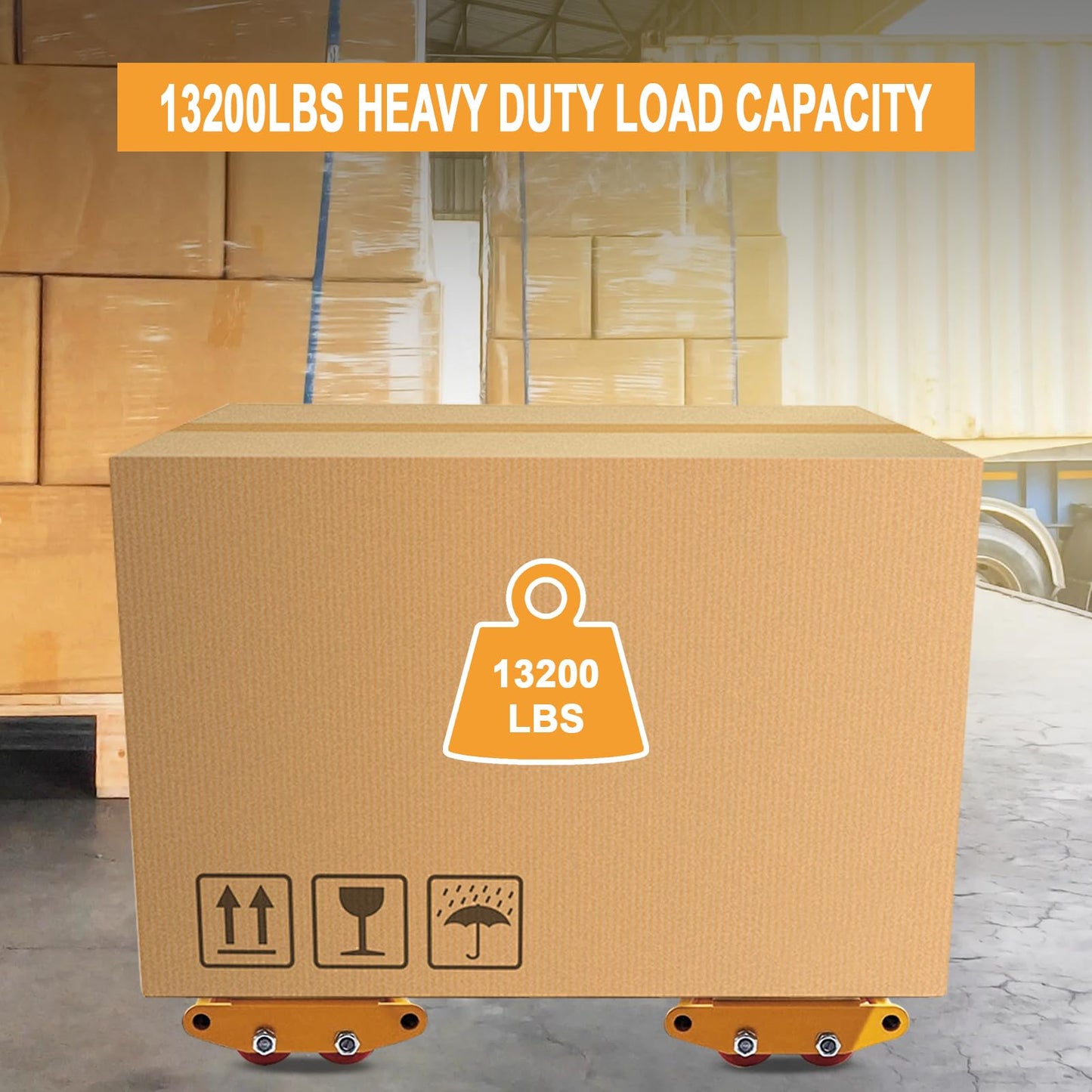 Machinery Mover 6T 13200LB Capacity Machinery Skate 4 Wheels Dolly Skate Roller with Non Slip Cap for Warehouse Workshop Factory, Yellow