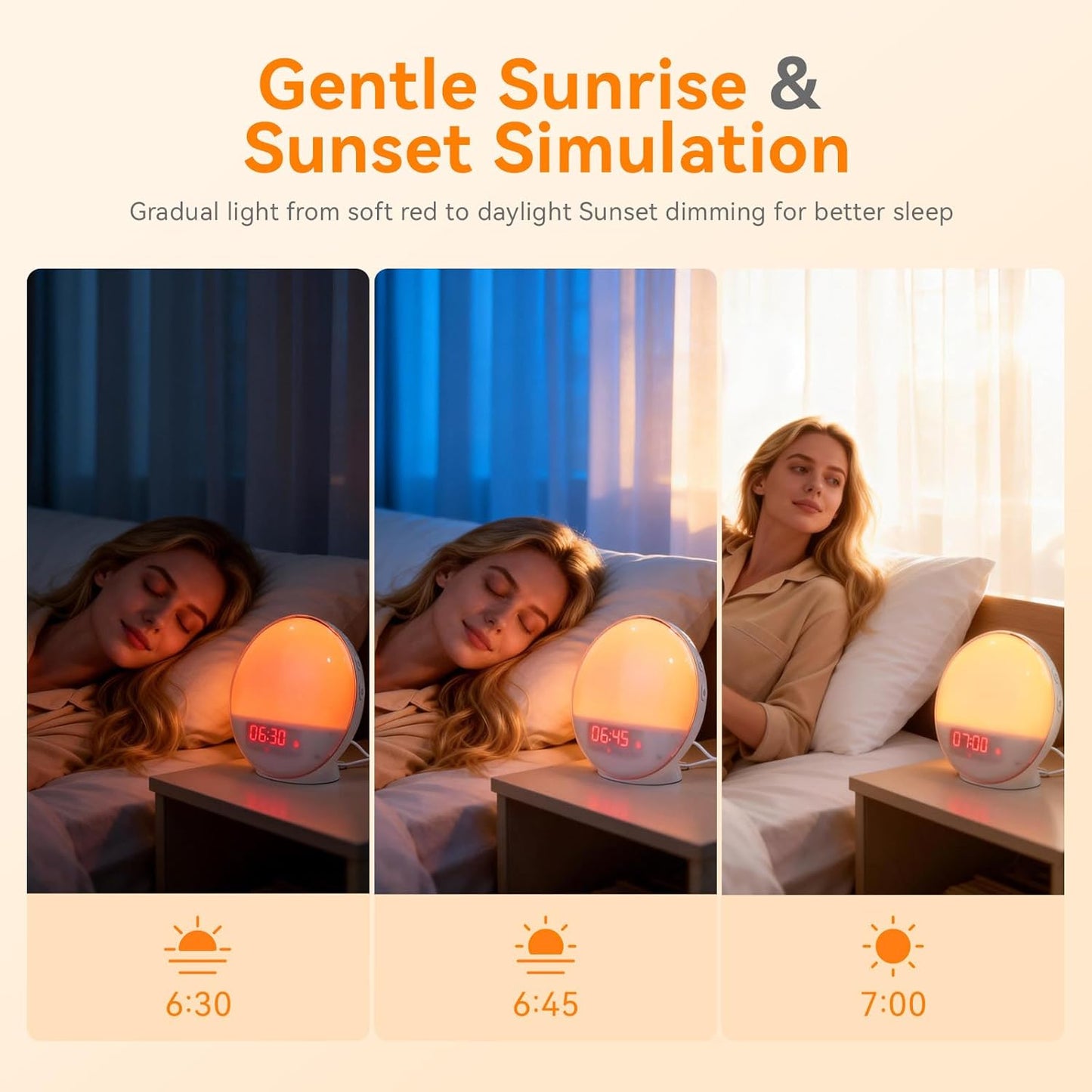 Sunrise&Sunset 11 Sunrise Alarm Clock with App Control for Heavy Sleepers, Bedroom, Wake Up Light with Simulation
