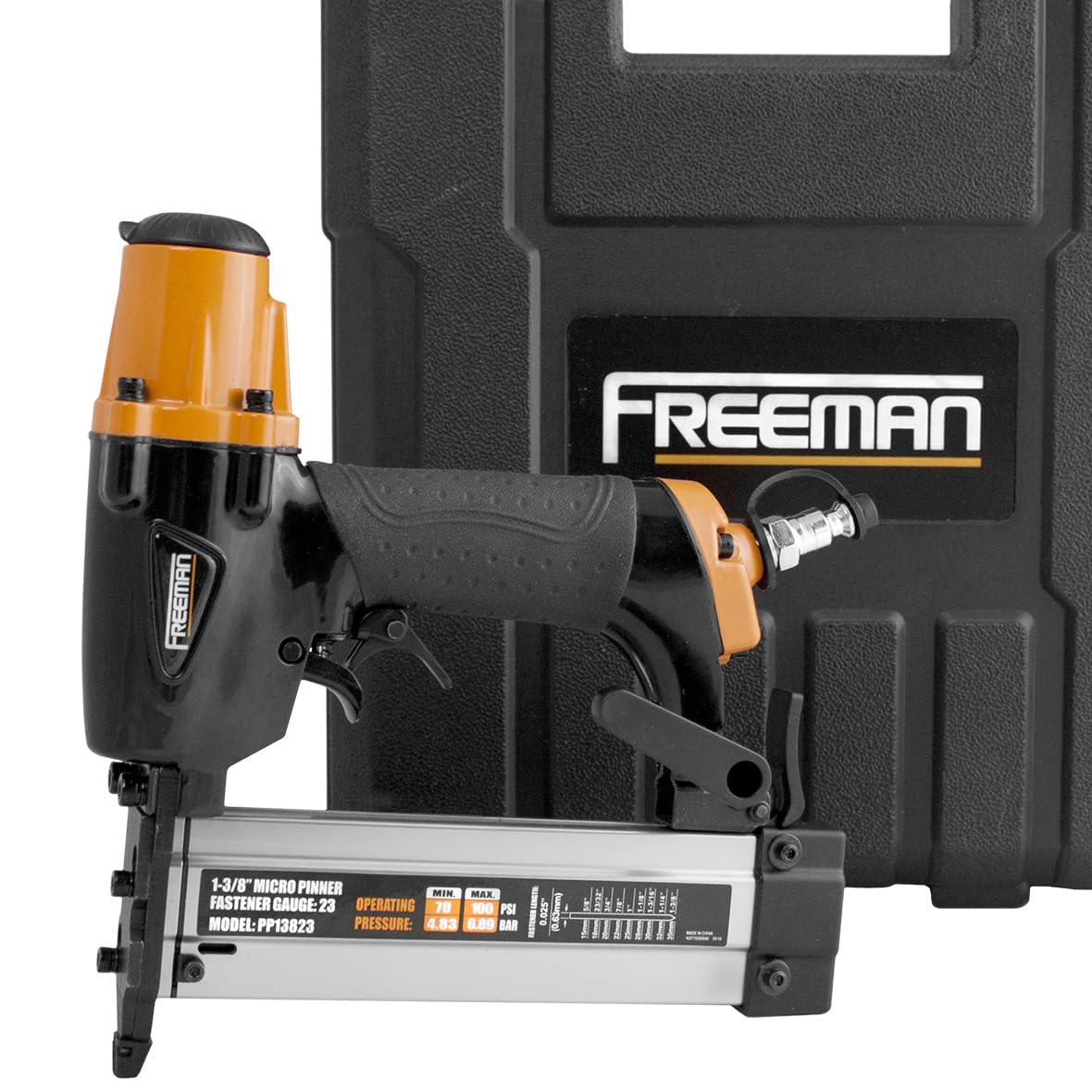 Freeman PP13823 Pneumatic 23-Gauge 1-3/8" Micro Pinner with Case and Belt Hook