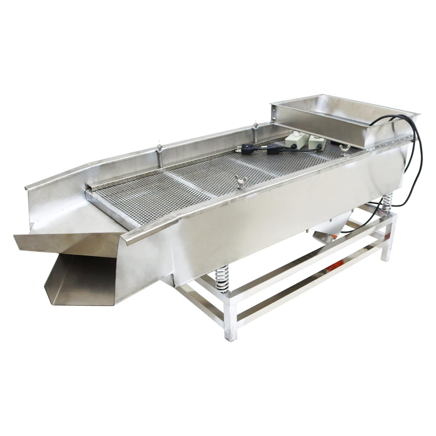 TECHTONGDA Straight Vibrating Sieve Screen Shaker Electric Linear Sifter Machine Stainless Steel Two Layers Two Motors 4mm 1mm Screen Size 15.7×37.4inch 110V