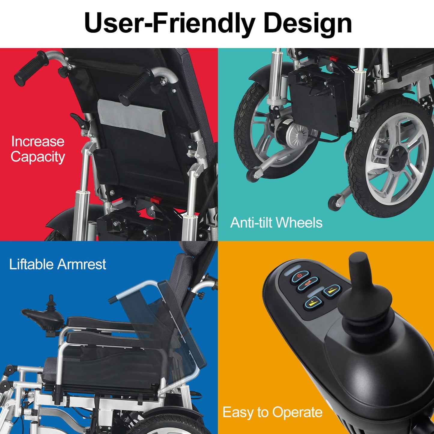 Reclining Foldable Electric Wheelchairs for Adults,Remote Control Electric Wheelchair,Lightweight Power Motorized Wheelchair,All Terrain Reclining Wheelchairs,Elder Mobility Aid-Airline Approved