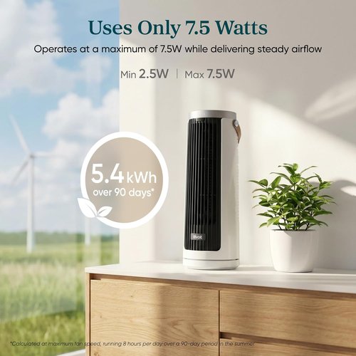 LEVOIT Bladeless Tower Fan - 20dB Quiet Operation, 4-Speed Oscillation, Portable Design | White