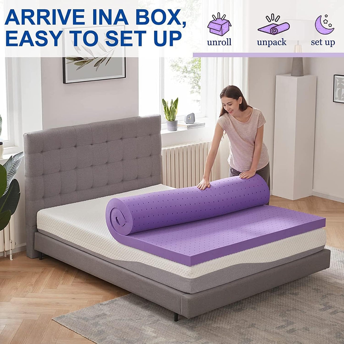 SINWEEK Gel Memory Foam Mattress Topper - Ventilated & Soft Pressure Relief | Queen Size, CertiPUR-US Certified