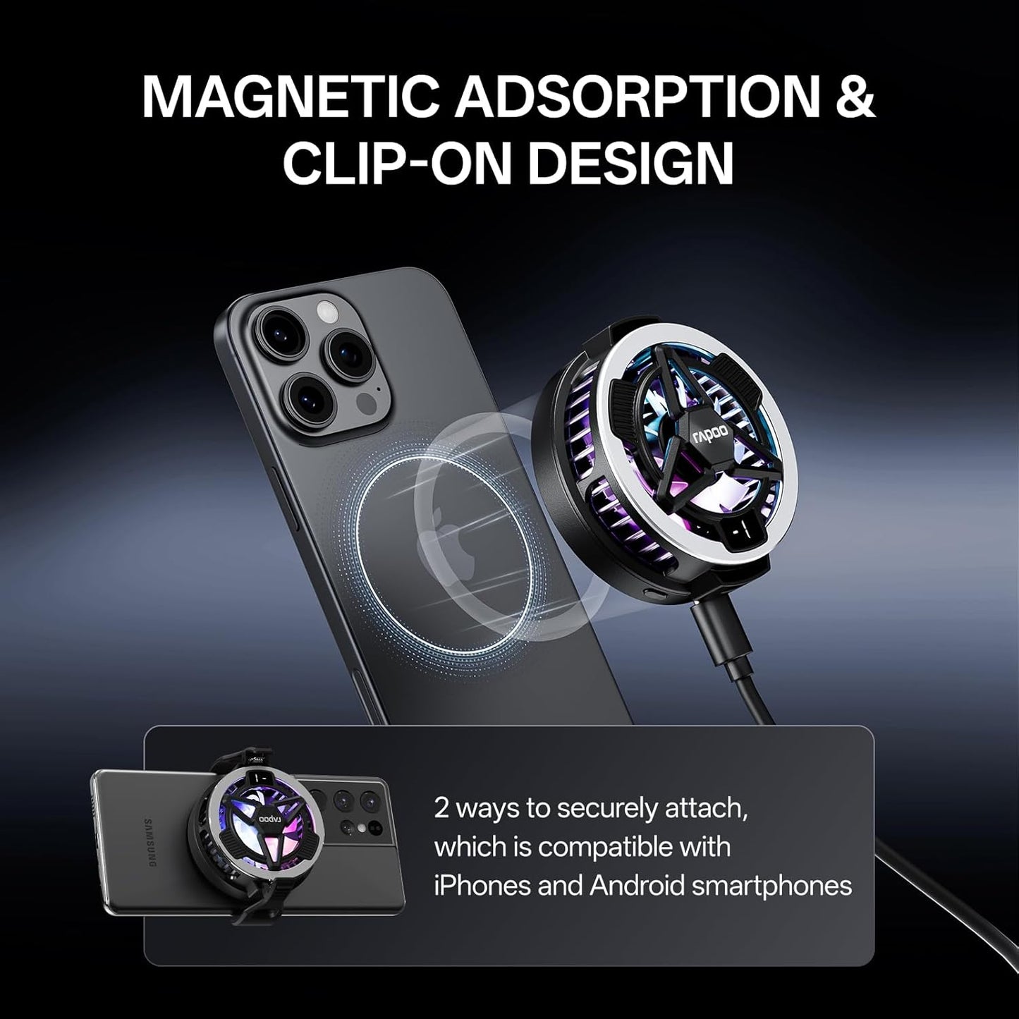 MC05 15W Rapoo Phone Cooler for Gaming and Streaming, Semiconductor Cooling Technology, Low-Noise, Magsafe Wireless