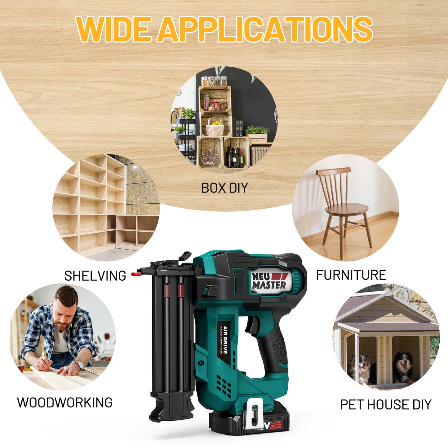 Cordless Brad Nailer, Nail Gun Battery Powered, Staple Gun with 2.0Ah Battery & Charger, 18GA 2 Inch Nail Depth Adjustment with 1800pcs Nails for Home Improvement, Woodworking