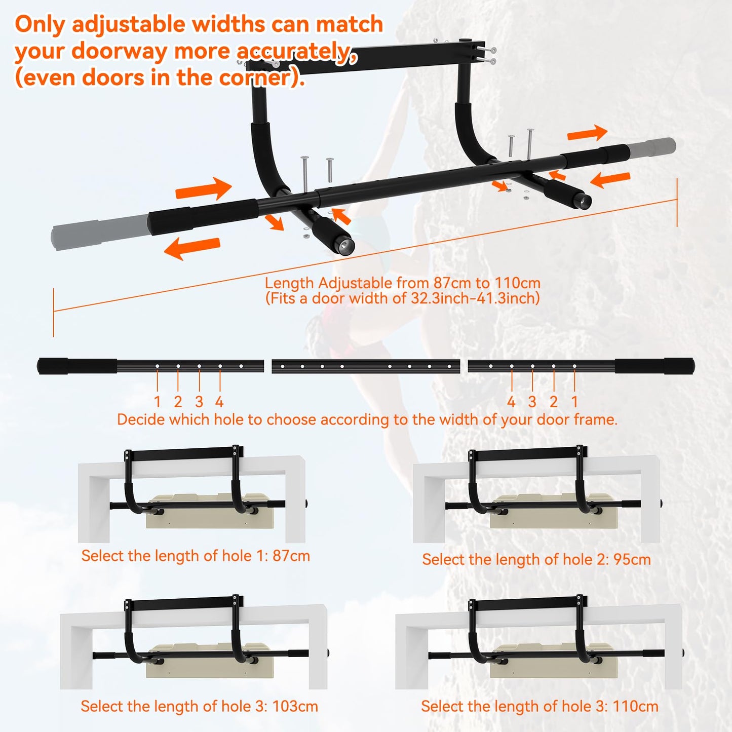Hangboard Rock Climbing Hangboard with Door Way Pull Up Bar; Including Jugs, Pinches, Pockets, Edges and Slopes for Rock Climbing Training (10-21 cm)