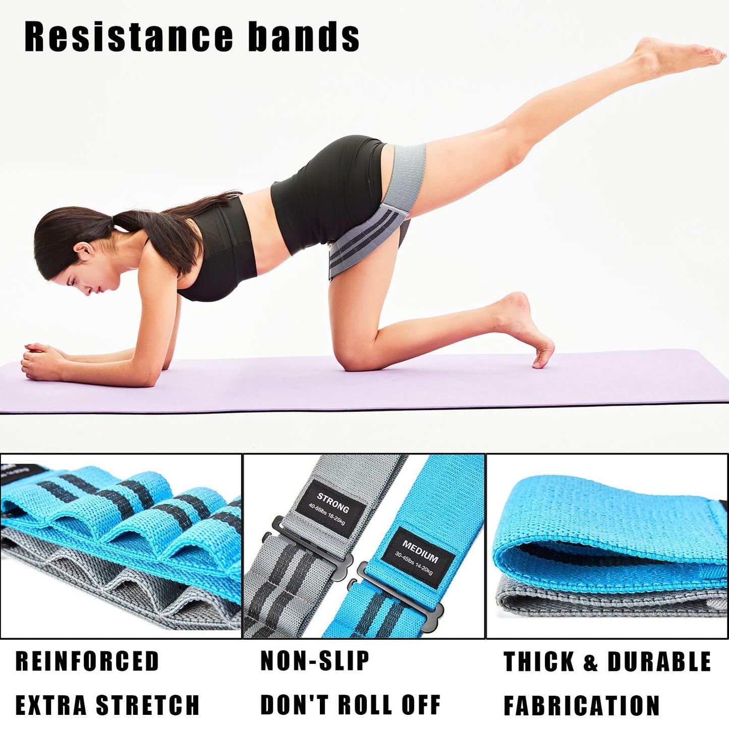 Adjustable Fabric Resistance Bands for Squats, Glutes & Legs – 5 Levels of Customizable Size, Width & Tension, Non-Slip Booty Bands for Men and Women, Pilates & Yoga Workouts