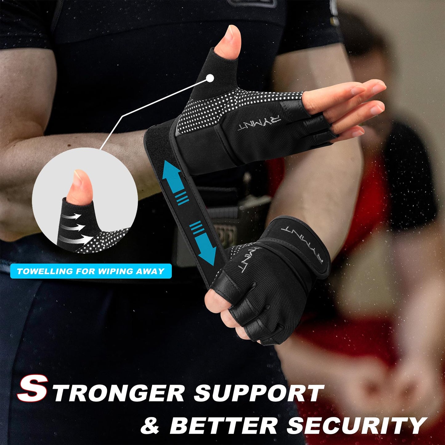 RYMNT Workout Gloves with Wrist Wrap Support, Weight Lifting Gloves with Full Palm Protection & Extra Grip for Men Women Gym Exercise, Fitness, Weightlifting, Pull ups,Aron Black-S