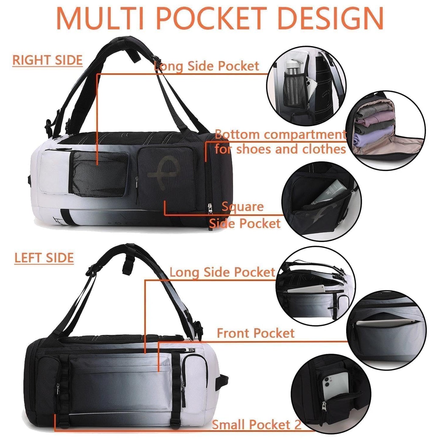 BE SMART 2 in 1 Convertible Gym Duffel Bags with Shoes Compartment - 40L Waterproof Extra Large Workout Backpack for Gym Men, Heavy Duty Sports Duffle Backpacks for Travel, Hiking, Camping, Carry On