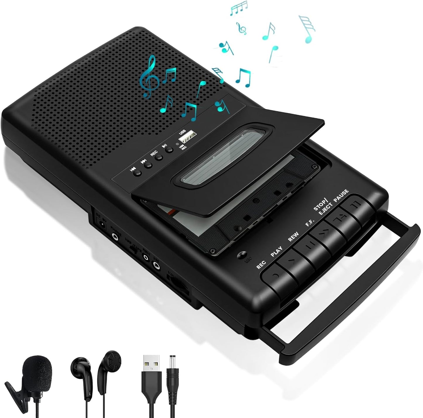 DigitPro Cassette MP3 Player & Tape Recorder with USB Lapel Microphone - Portable USB Player & Tape to Digital
