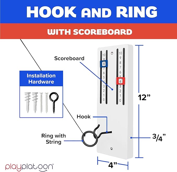 Play Platoon Hook and Ring Toss Bar Game for Adults - Wood Toss Ring Game for Adults - Perfect Home, Basements, & Bar Gifts