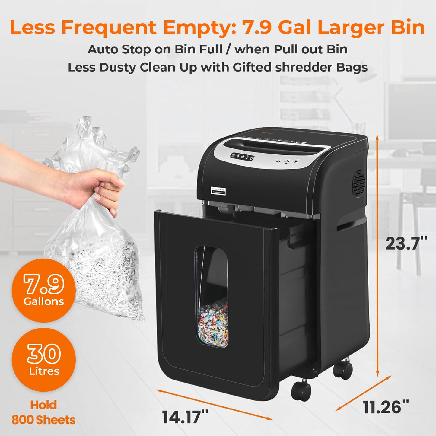 VidaTeco 18-Sheet Paper Shredder for Home Office Heavy Duty, 60-Minute Micro Cut P-4 Security, Auto-Reverse Anti-Jam System, Shreds Staples/CD/Credit Cards, 7.9-Gallon Pullout Bin & 4 Casters (ETL)