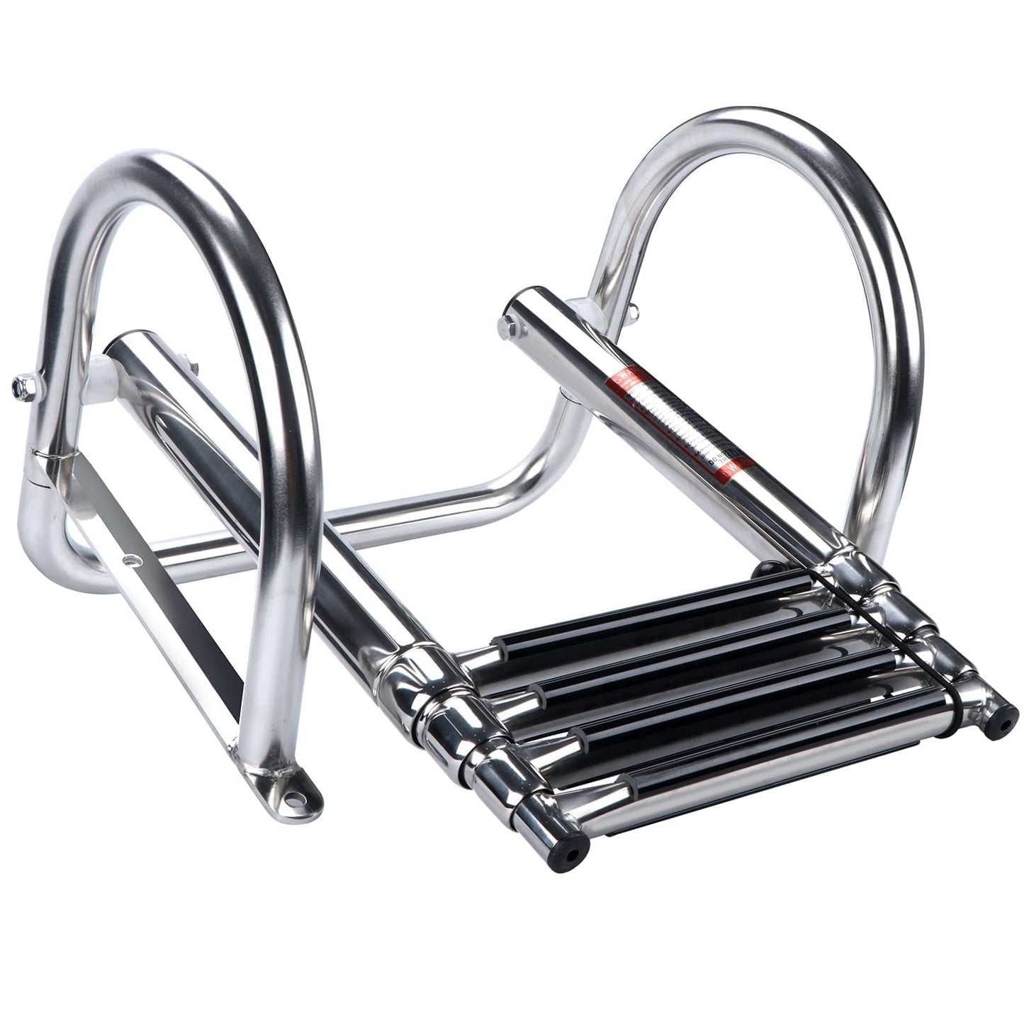 Hoffen 4 Step Pontoon Boat Ladder, Stainless Steel Telescoping Folding Boat Ladder Rear Entry Heavy Duty Custom Inboard with Pedal and Safe Handrails