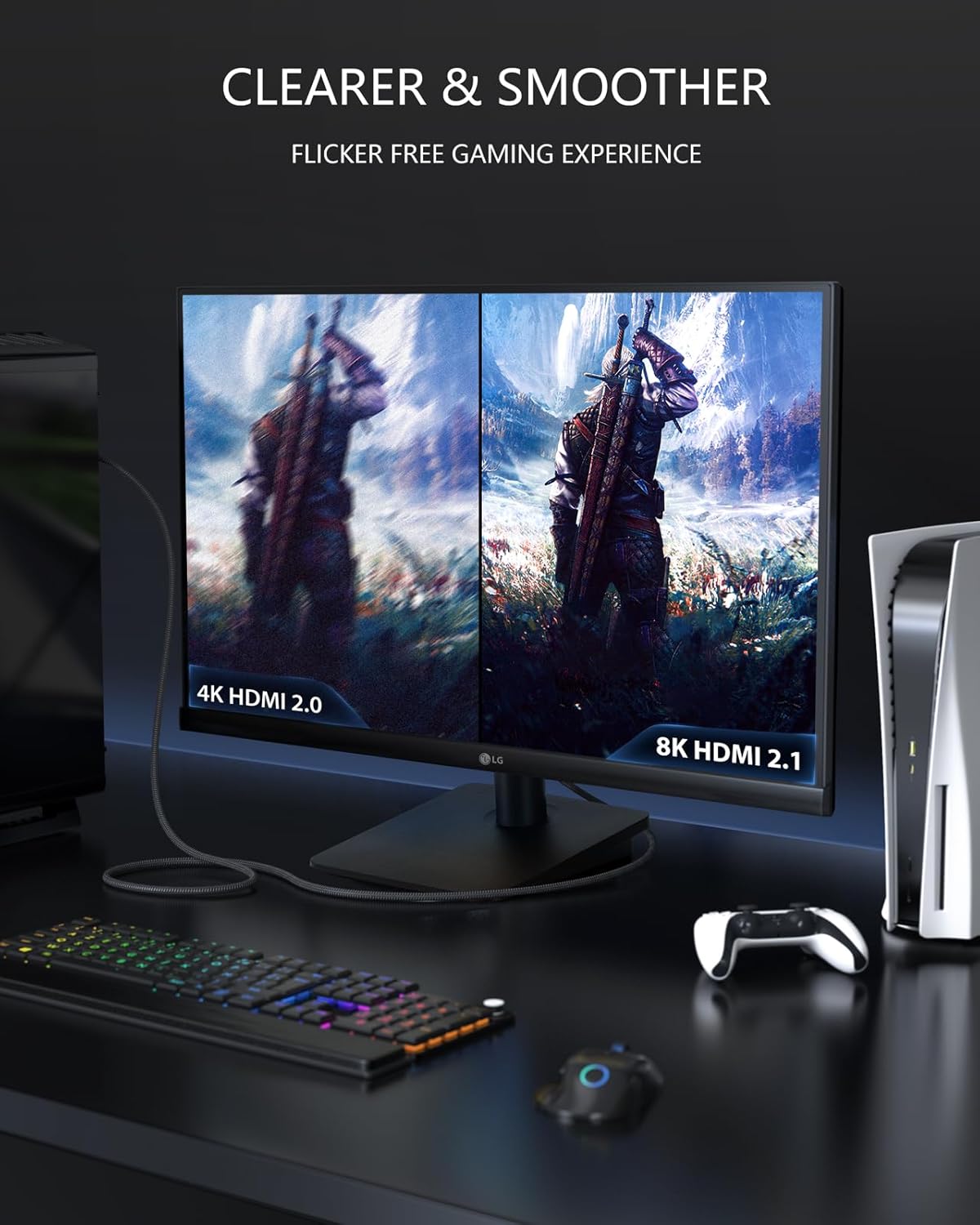 48Gbps 10K 8K60Hz 4K120Hz 2.2&2.3, PS5 (6ft, Stouchi Ultra High Speed HDMI Cable, Slim Braided HDMI Cord, HDCP Dynamic
