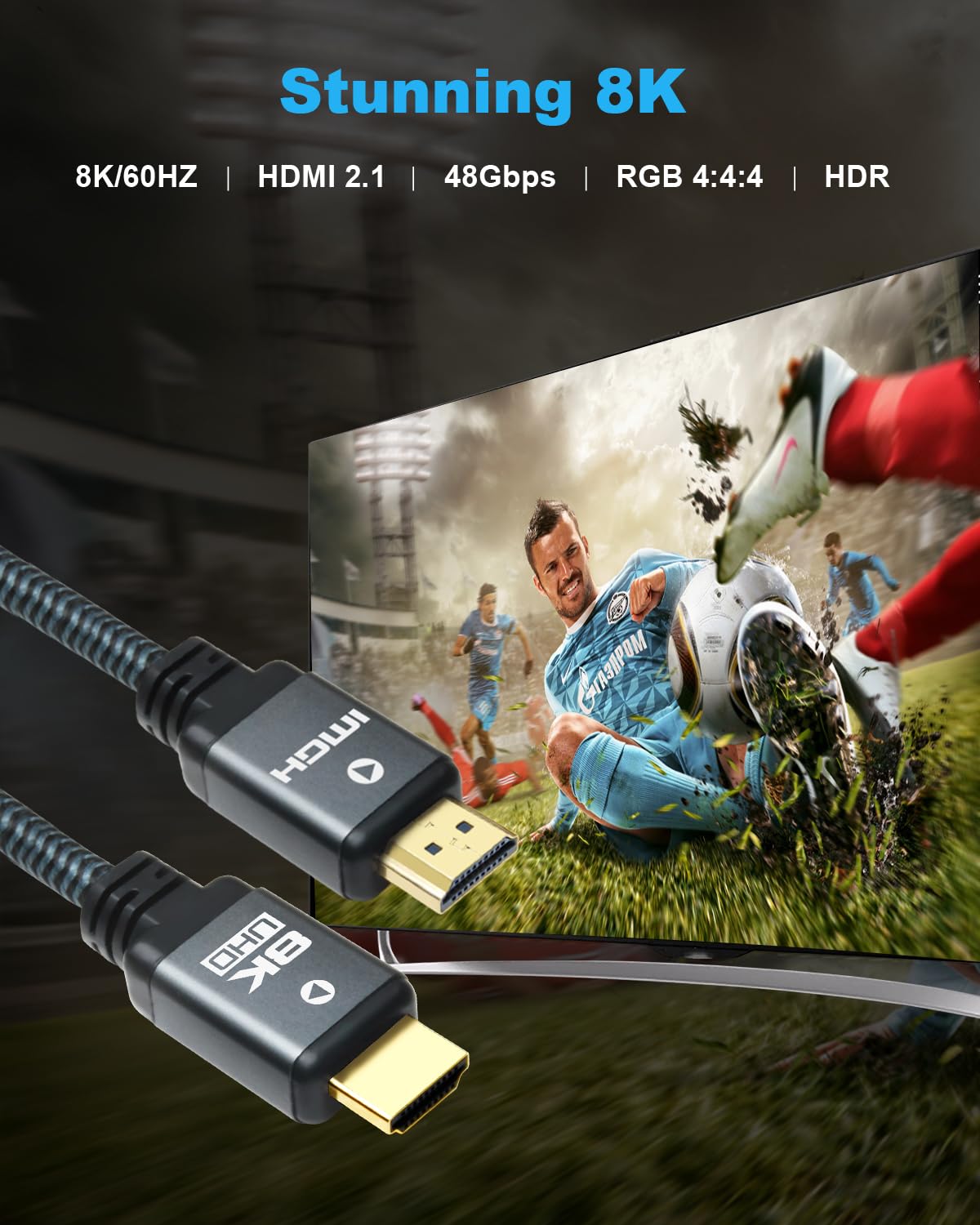 2.1 6.6ft (5 Pack), 48Gbps 8K 10K, 8K, 4K, 2K, 3D, 2.2, 4:4:4, Yauhody HDMI Cable High Speed HDMI Cord, Nylon Braided