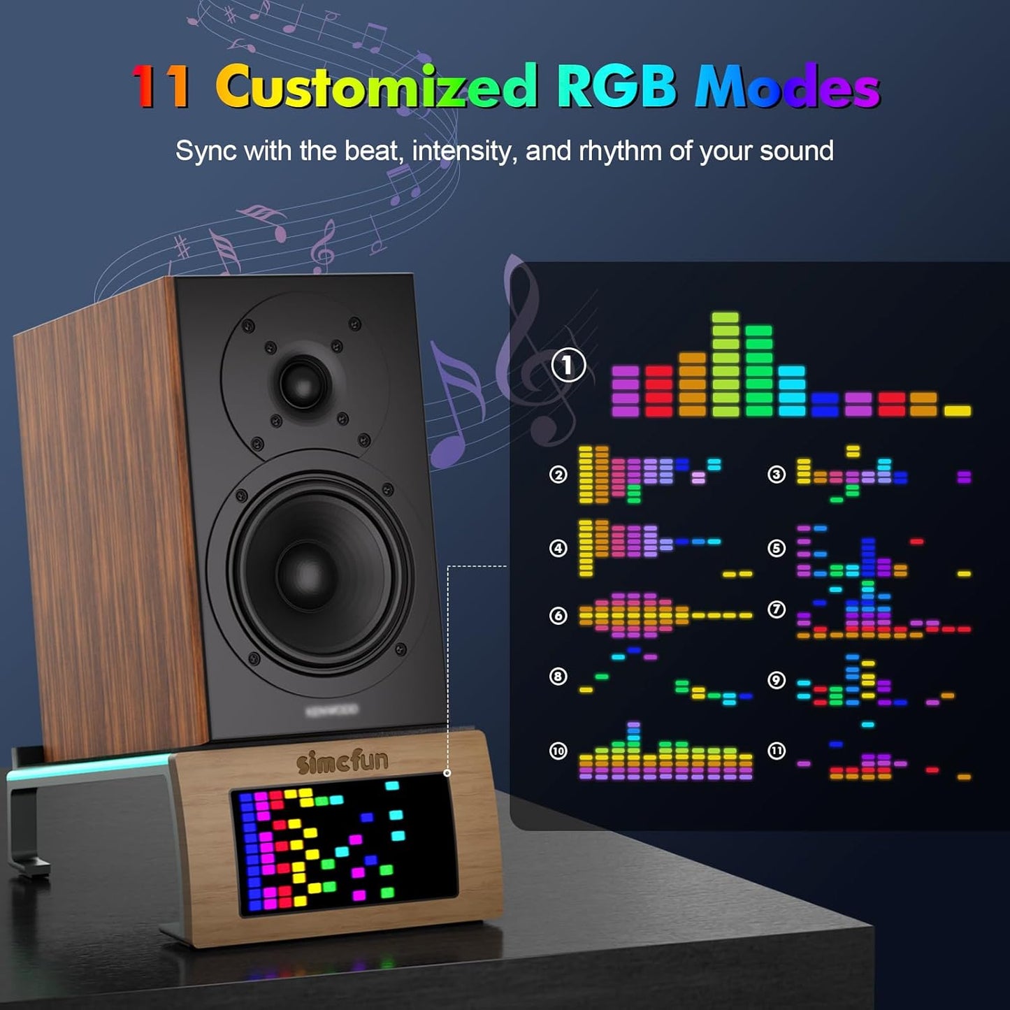 SIMCFUN Desktop RGB Tilt Speaker Stands with Dynamic LED Spectrum Analyzer-Vibration Absorption Pad-Small and Medium