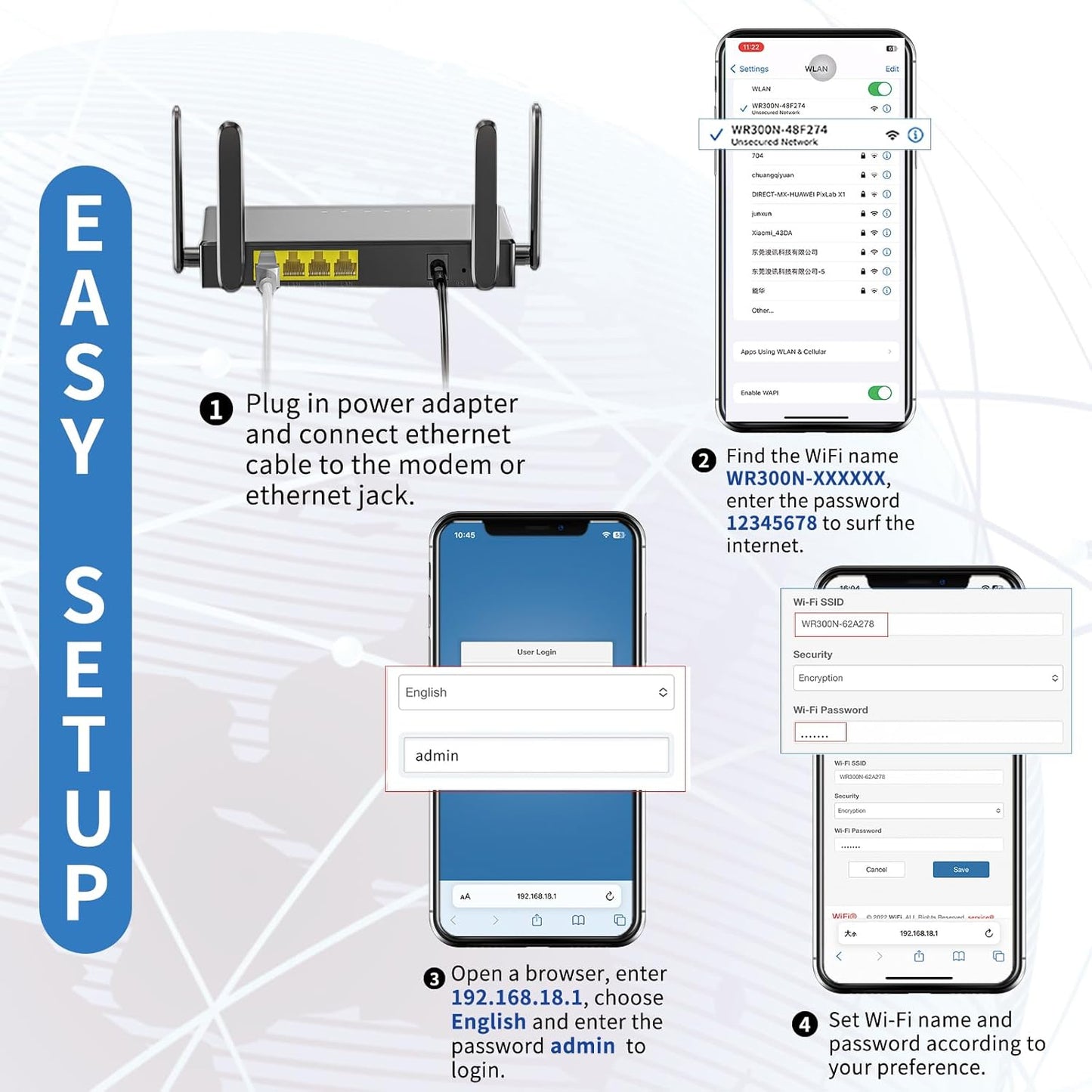KKH 2.4ghz Setup 300mbps WiFi Router, Portable Travel Easy Wireless Internet Network Pocket-Sized Long Range Wi-Fi