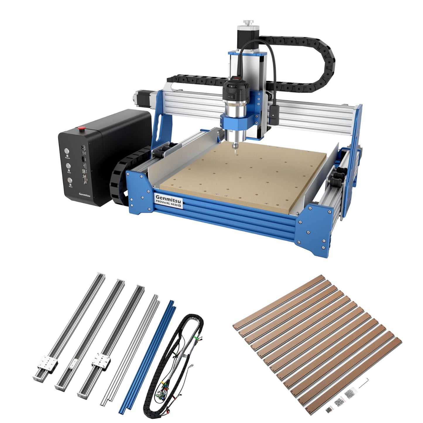 Genmitsu PROVerXL 4030S CNC Router Machine with 710W Spindle + 24” x 24” (600 x 600mm) XY-Axis Extension Kit + Aluminum & MDF Hybrid Spoilboard