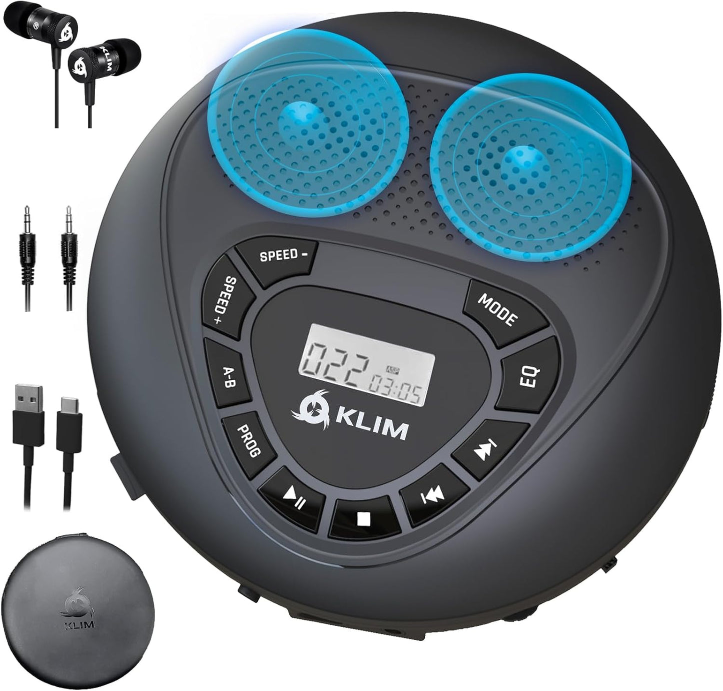 KLIM Discman Speaker - Bluetooth CD Player with Speakers - New Version - - Rechargeable Battery - Portable CD Player