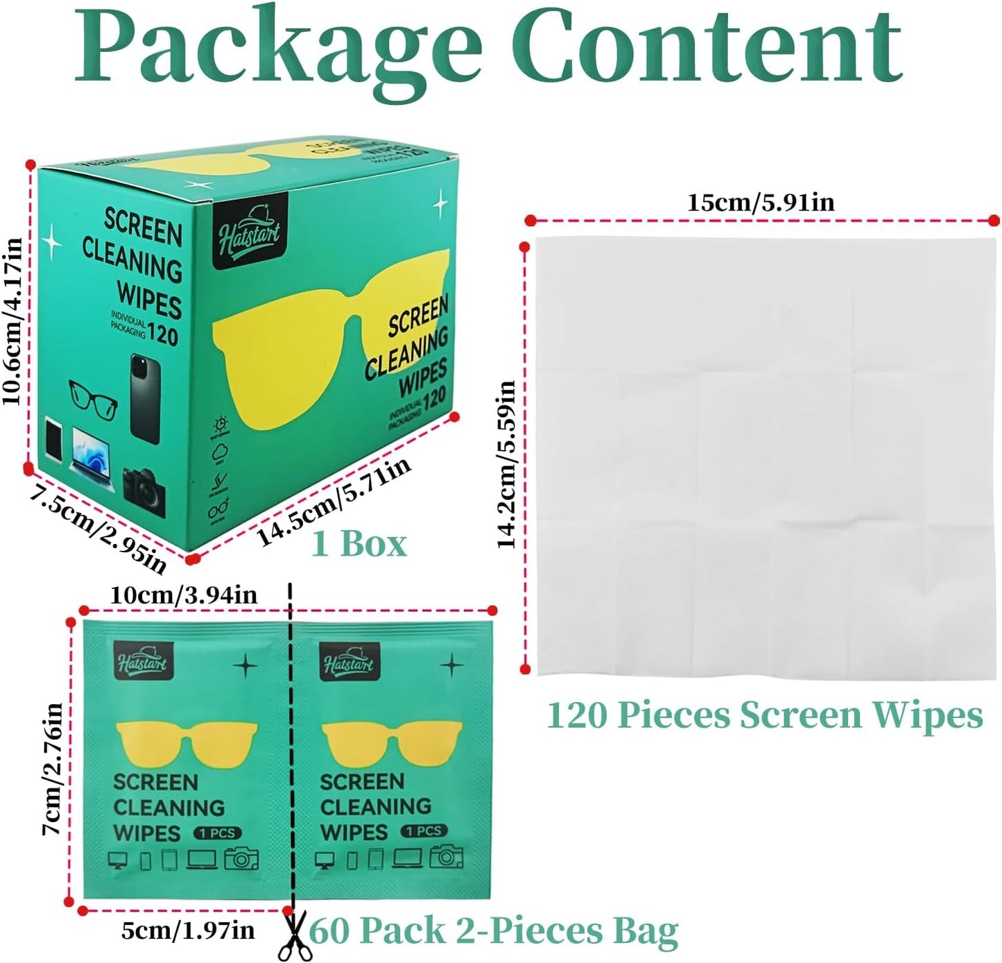 120 Count Screen Cleaner Lens Wipes for Electronics, Eyeglass Cleaning Wipe for Screens Individually Wrapped