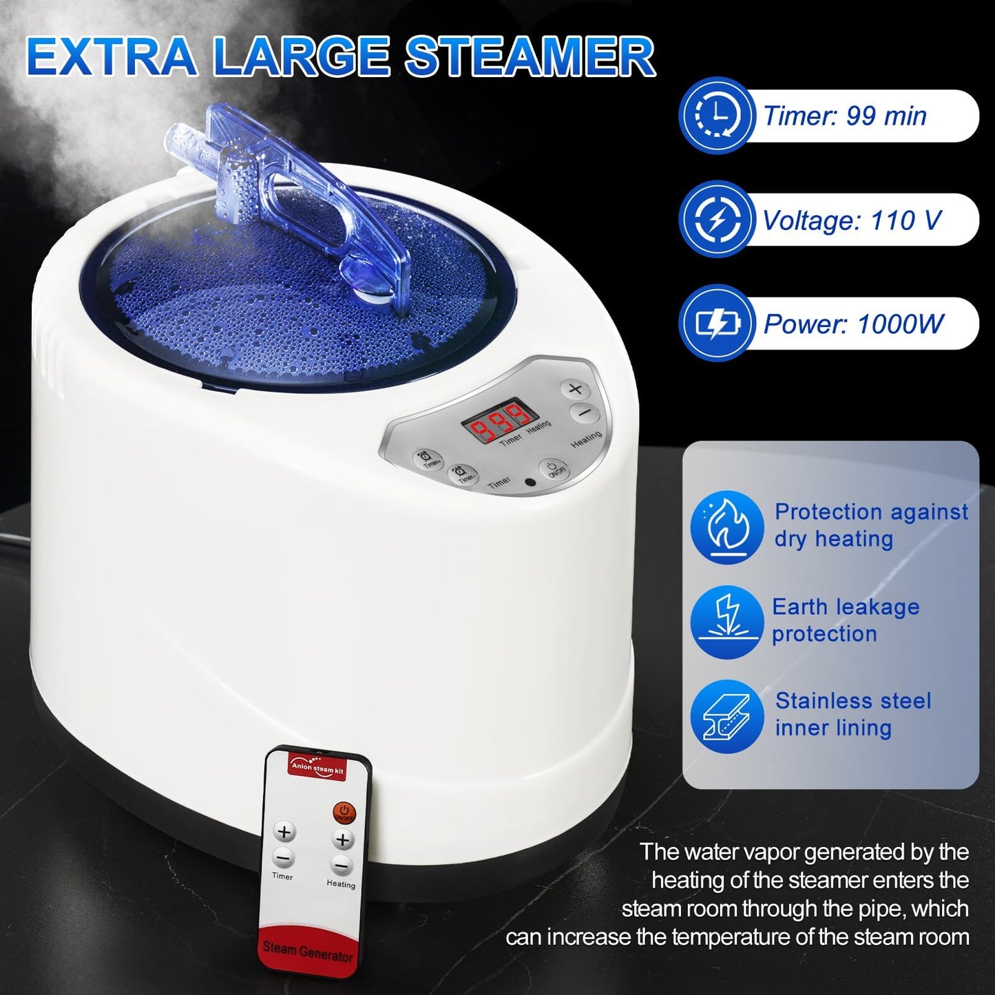 X-Vcak Upgraded Portable Sauna of Relaxation, Steam Sauna for Home with Steamer, Pairs Remote Control, Folding Chair, 9 Levels, 2.6’ x 2.6’ x 5.9’
