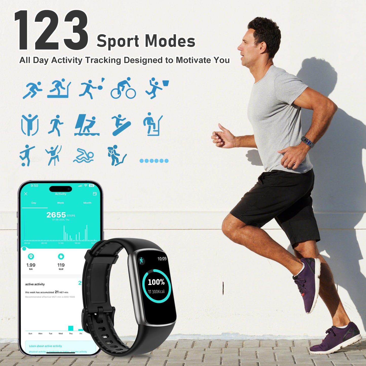 Zeacool Fitness Tracker with 24/7 Heart Rate, Blood Oxygen Sleep Monitor, 123 Sports Modes Calories Smart Watch,IP68 Waterproof Step Counter Activity Trackers Health Pedometer for Women Men (Black)